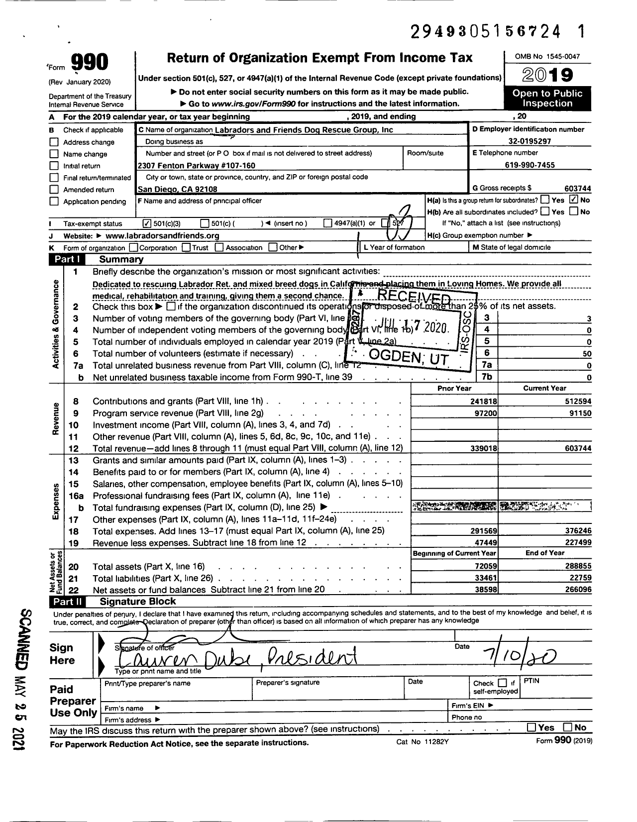 Image of first page of 2019 Form 990 for Labradors and Friends Dog Rescue Group