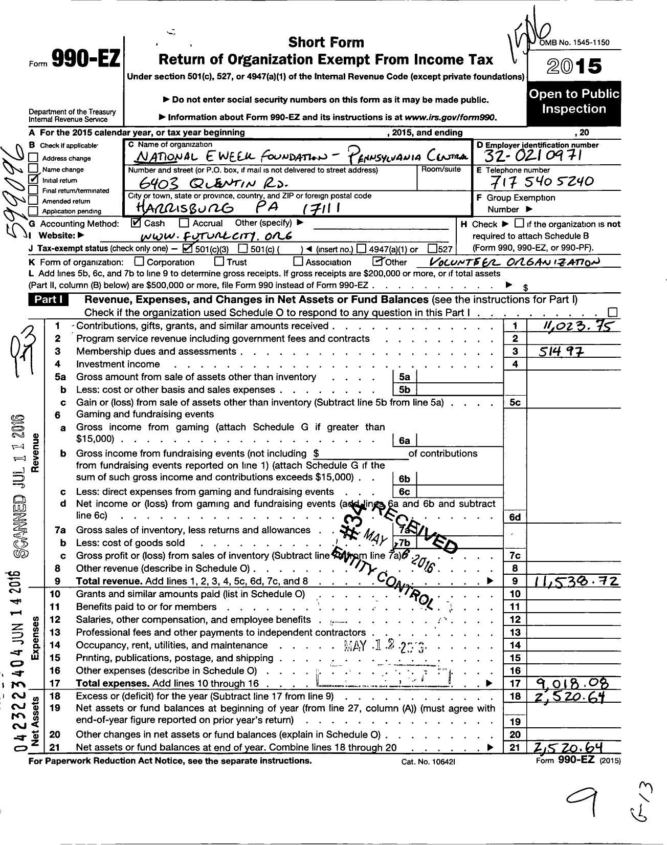 Image of first page of 2014 Form 990EZ for NATIONAL ENGINEERS WEEK FOUNDATION Future City Central Pennsylvania