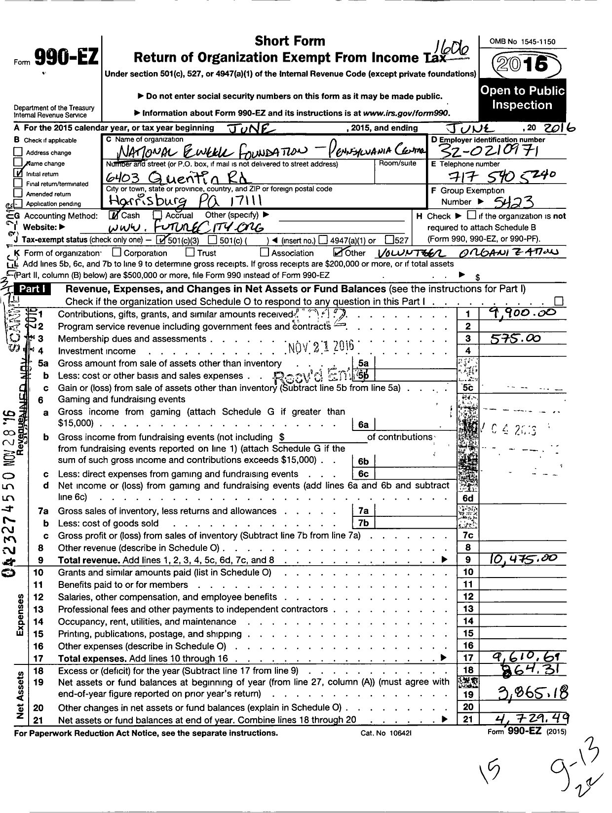 Image of first page of 2015 Form 990EZ for NATIONAL ENGINEERS WEEK FOUNDATION Future City Central Pennsylvania