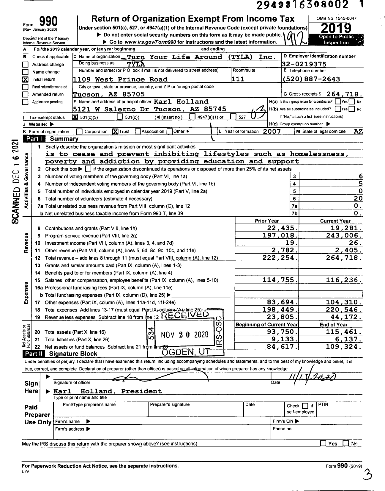 Image of first page of 2019 Form 990 for Tyla