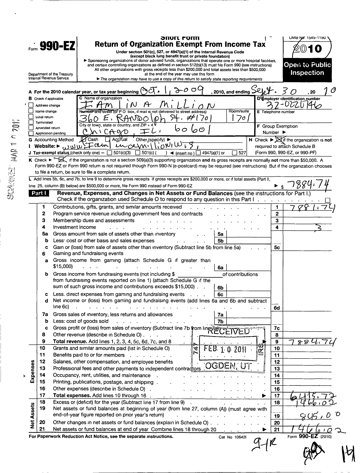 Image of first page of 2009 Form 990EO for I Am 1 in A Million