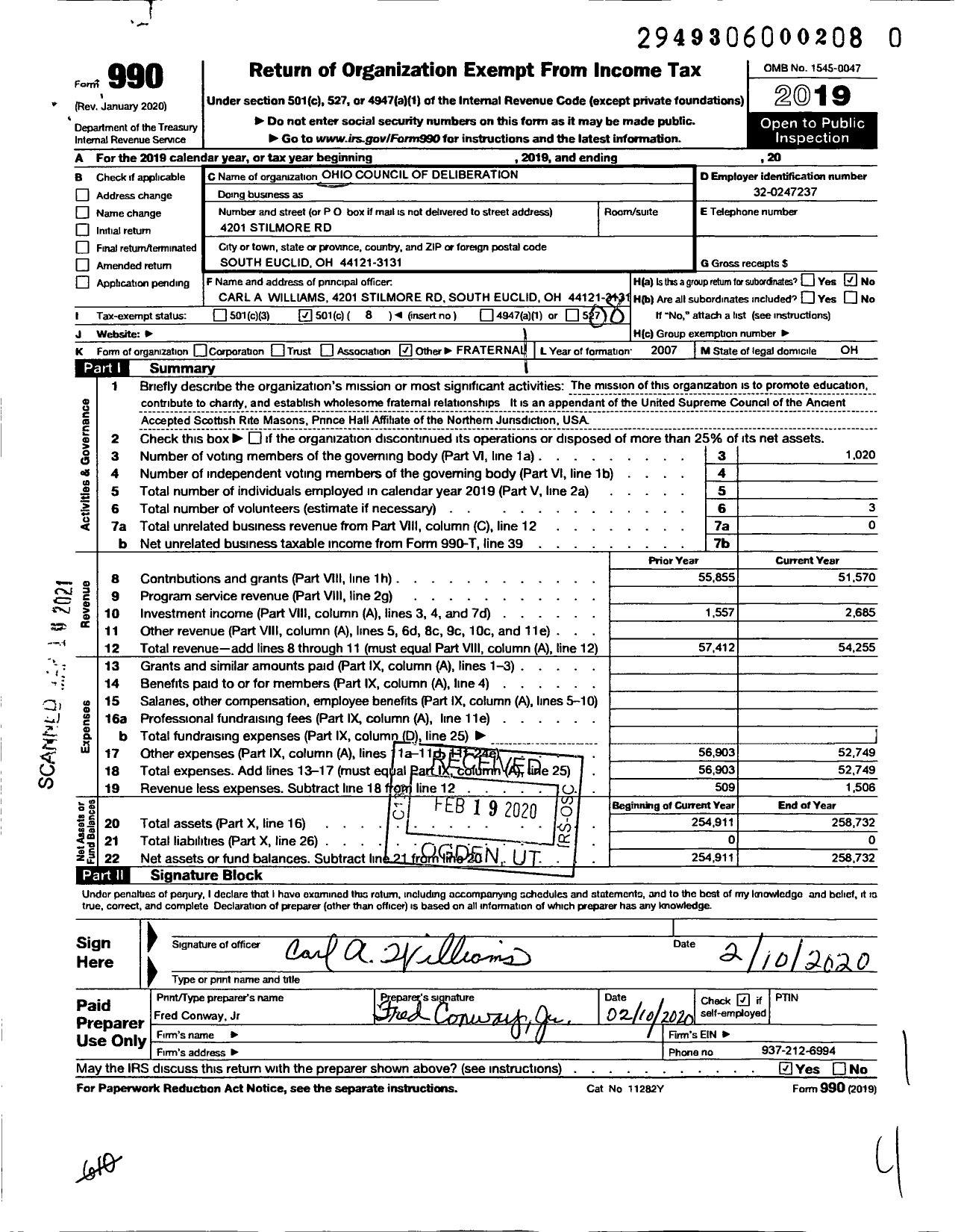 Image of first page of 2019 Form 990O for Ohio Council of Deliberation Aasr Pha