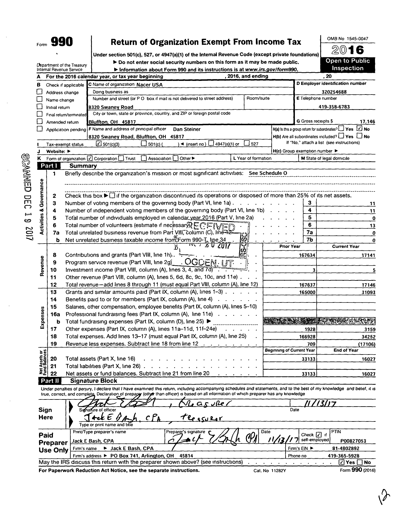 Image of first page of 2016 Form 990 for NacerUSA