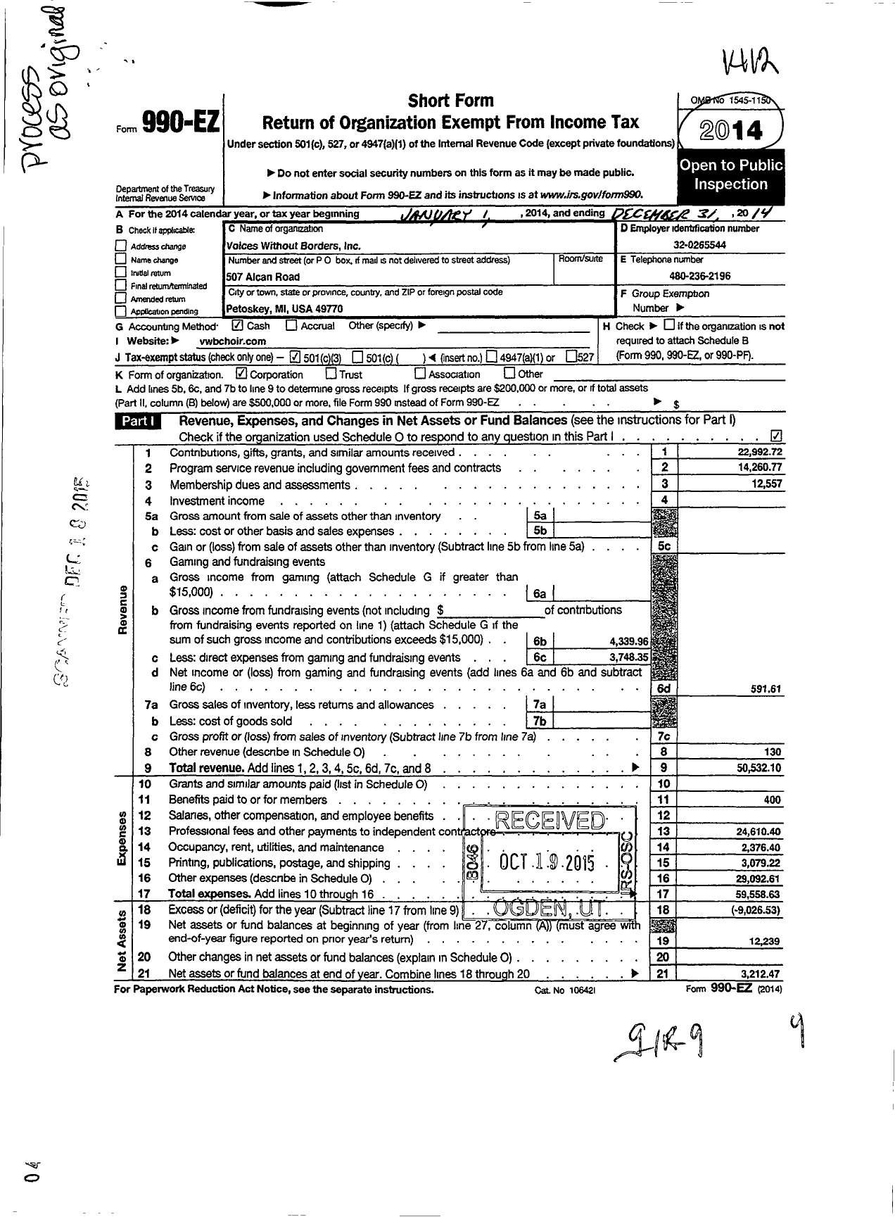 Image of first page of 2014 Form 990EZ for Voices Without Borders