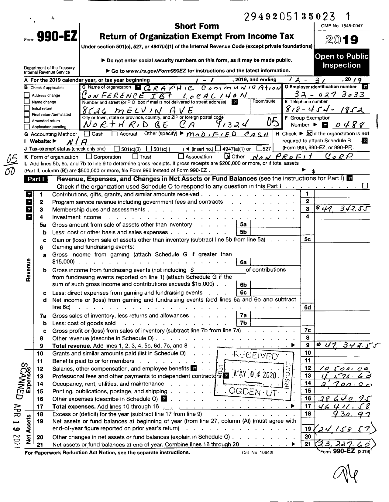 Image of first page of 2019 Form 990EO for Graphic Communications Conference - 140-n