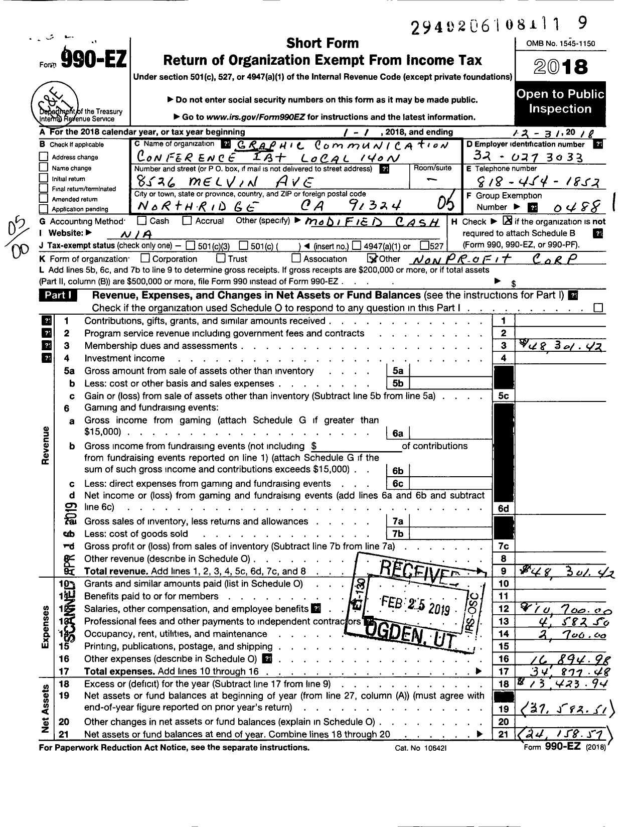 Image of first page of 2018 Form 990EO for Graphic Communications Conference - 140-n