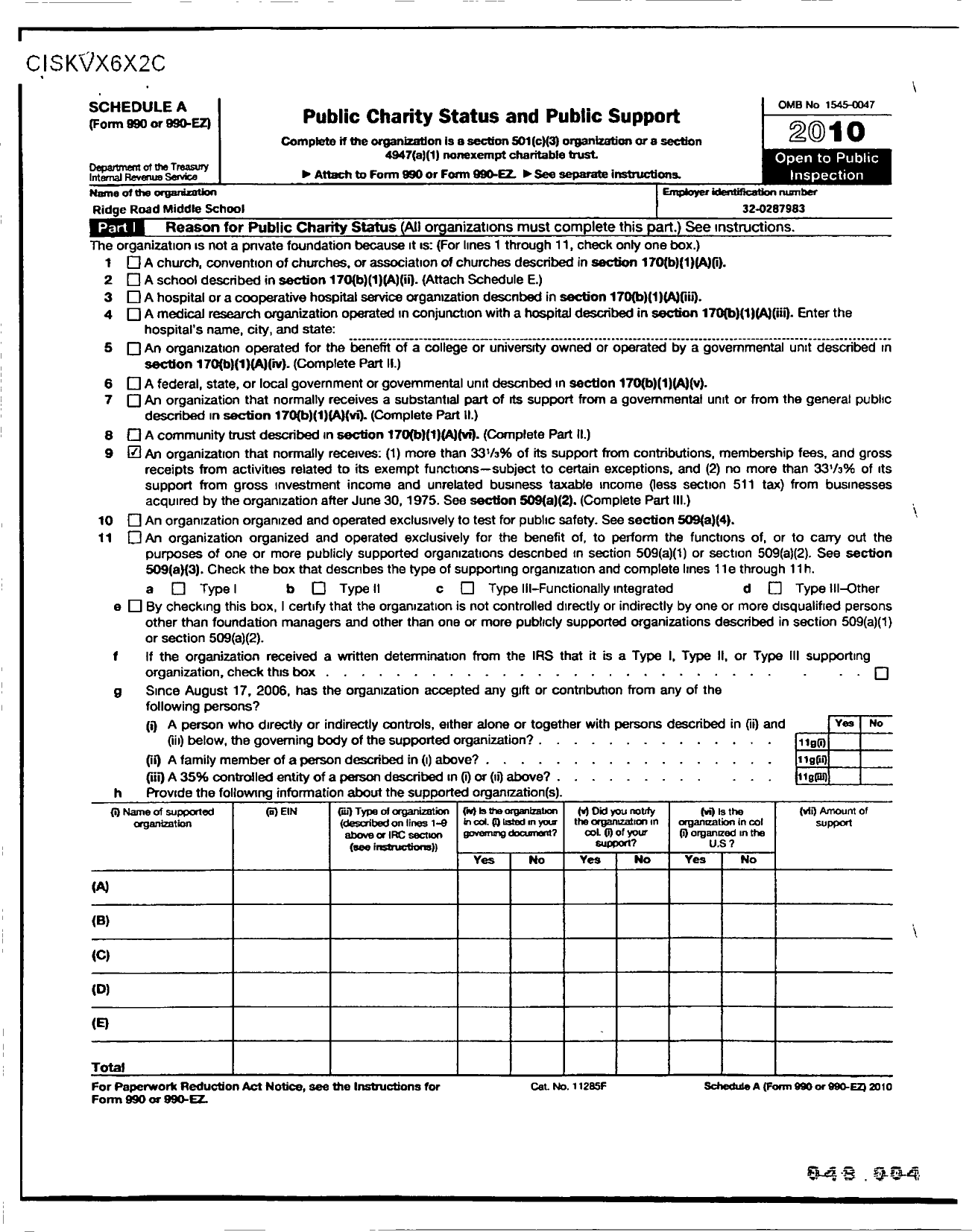 Image of first page of 2010 Form 990ER for North Carolina PTA - Ridge Road Middle Ptsa