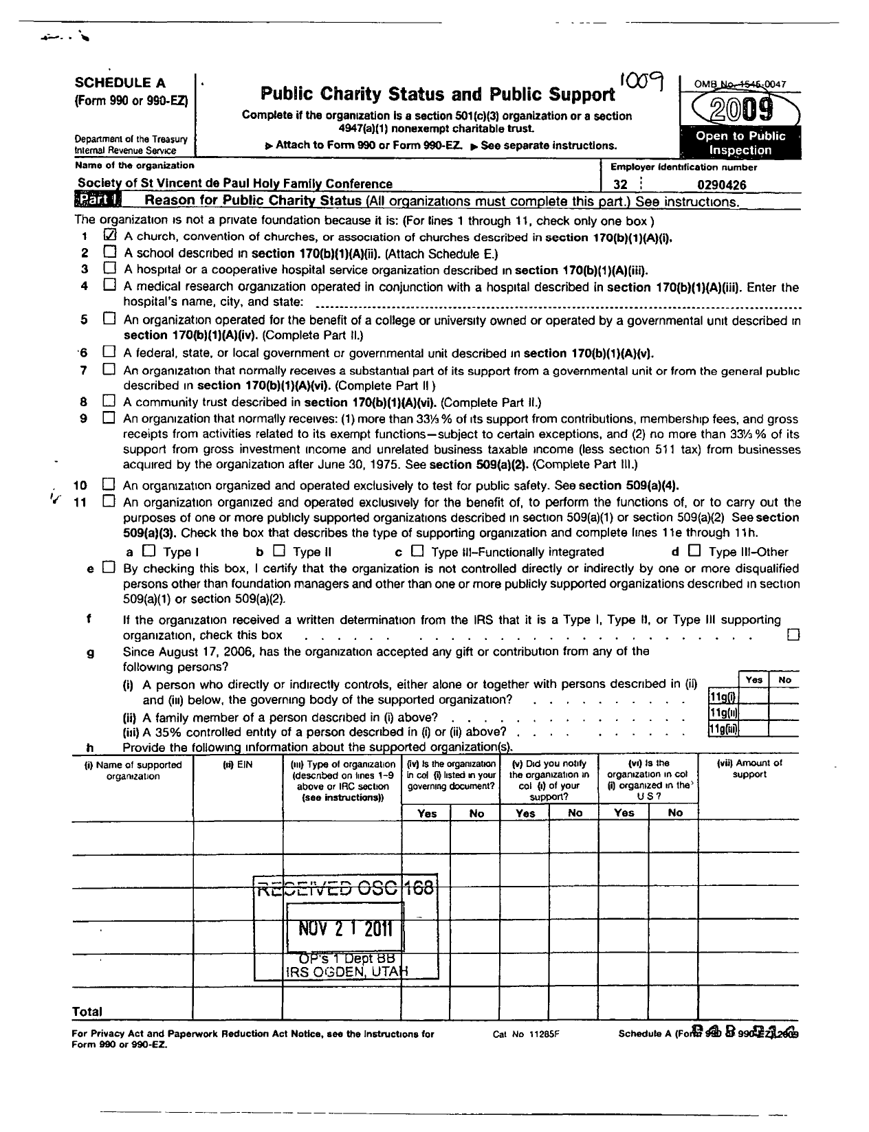 Image of first page of 2009 Form 990ER for Holy Family Conference