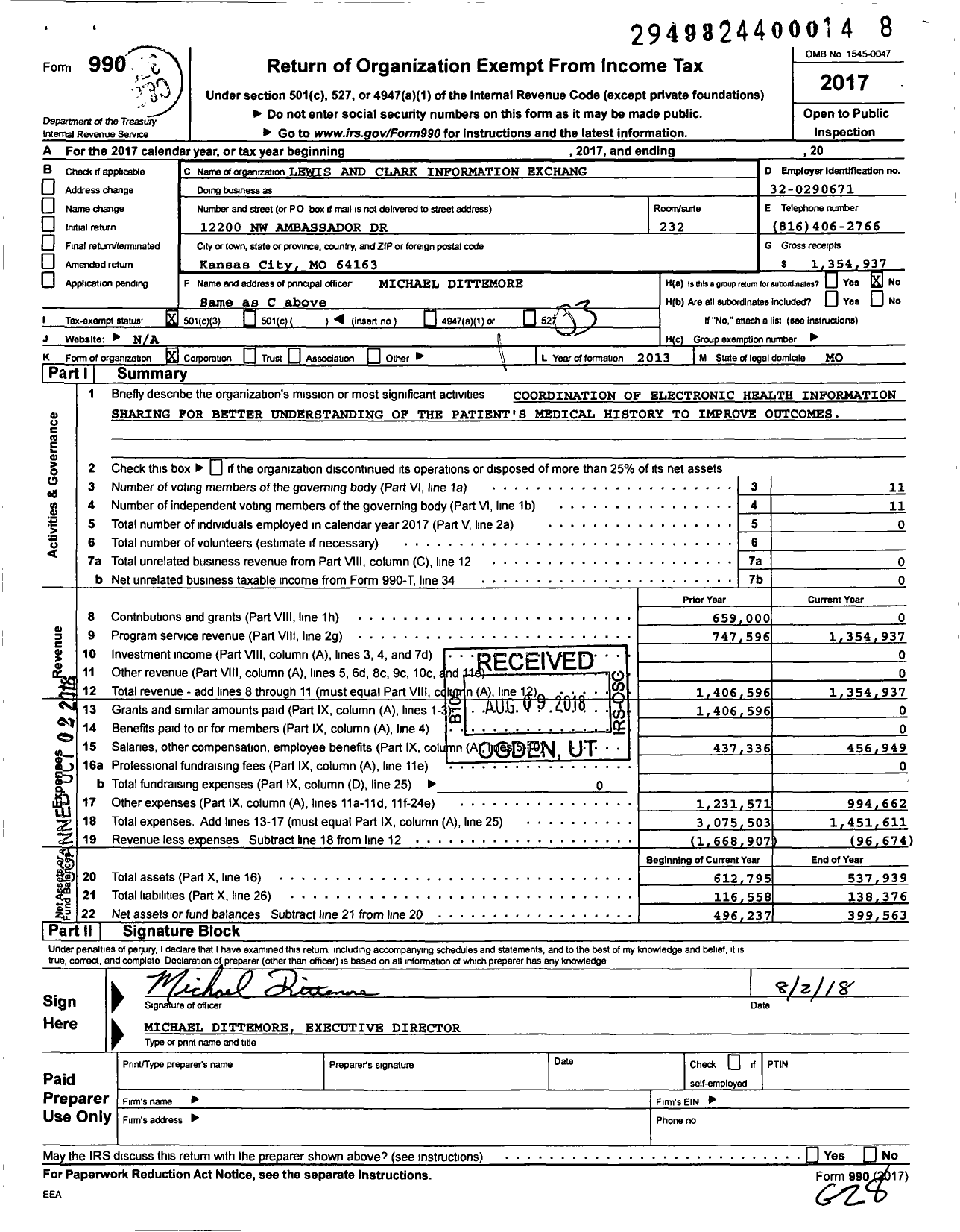 Image of first page of 2017 Form 990 for Lewis and Clark Information Exchange