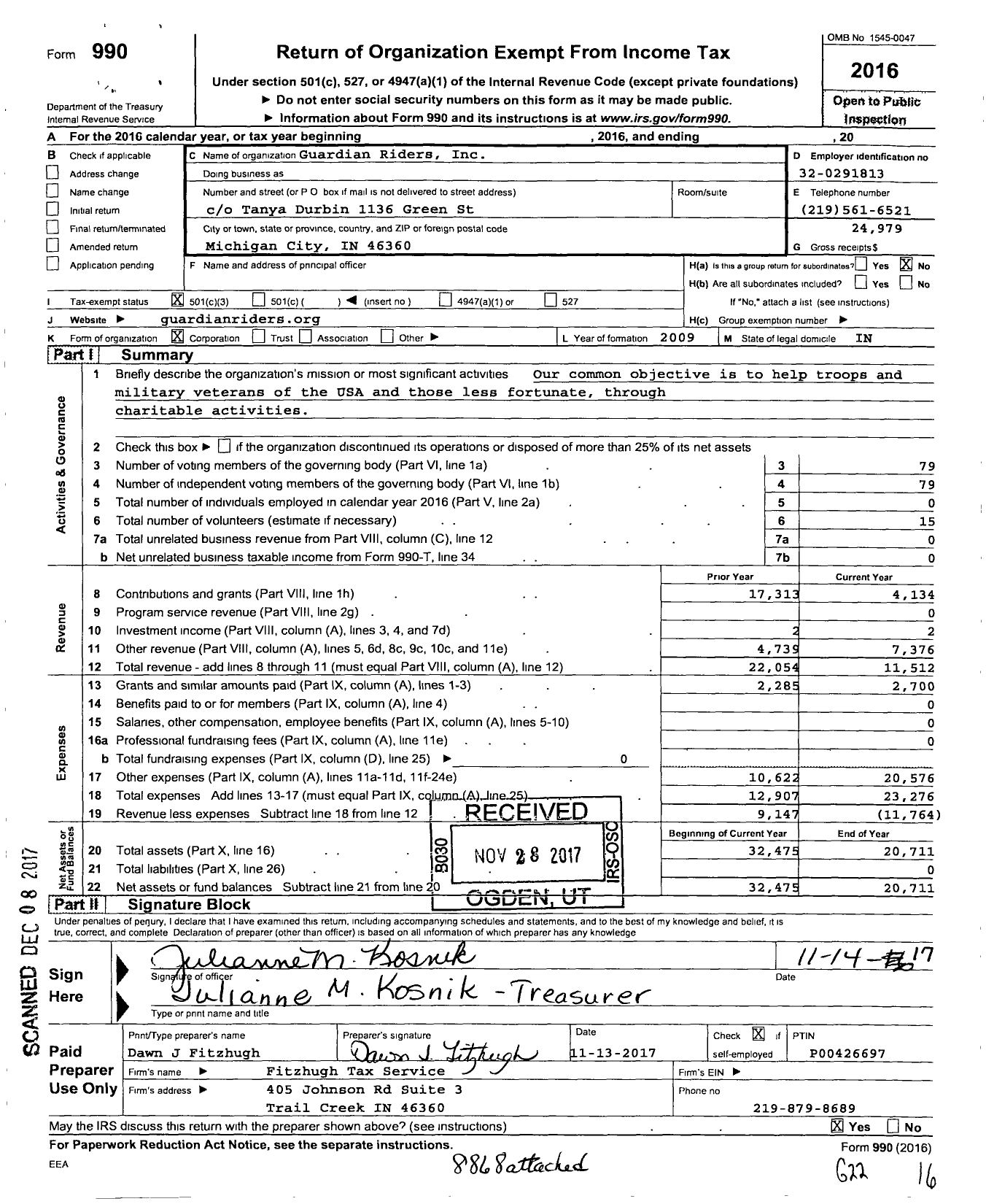 Image of first page of 2016 Form 990 for Guardian Riders