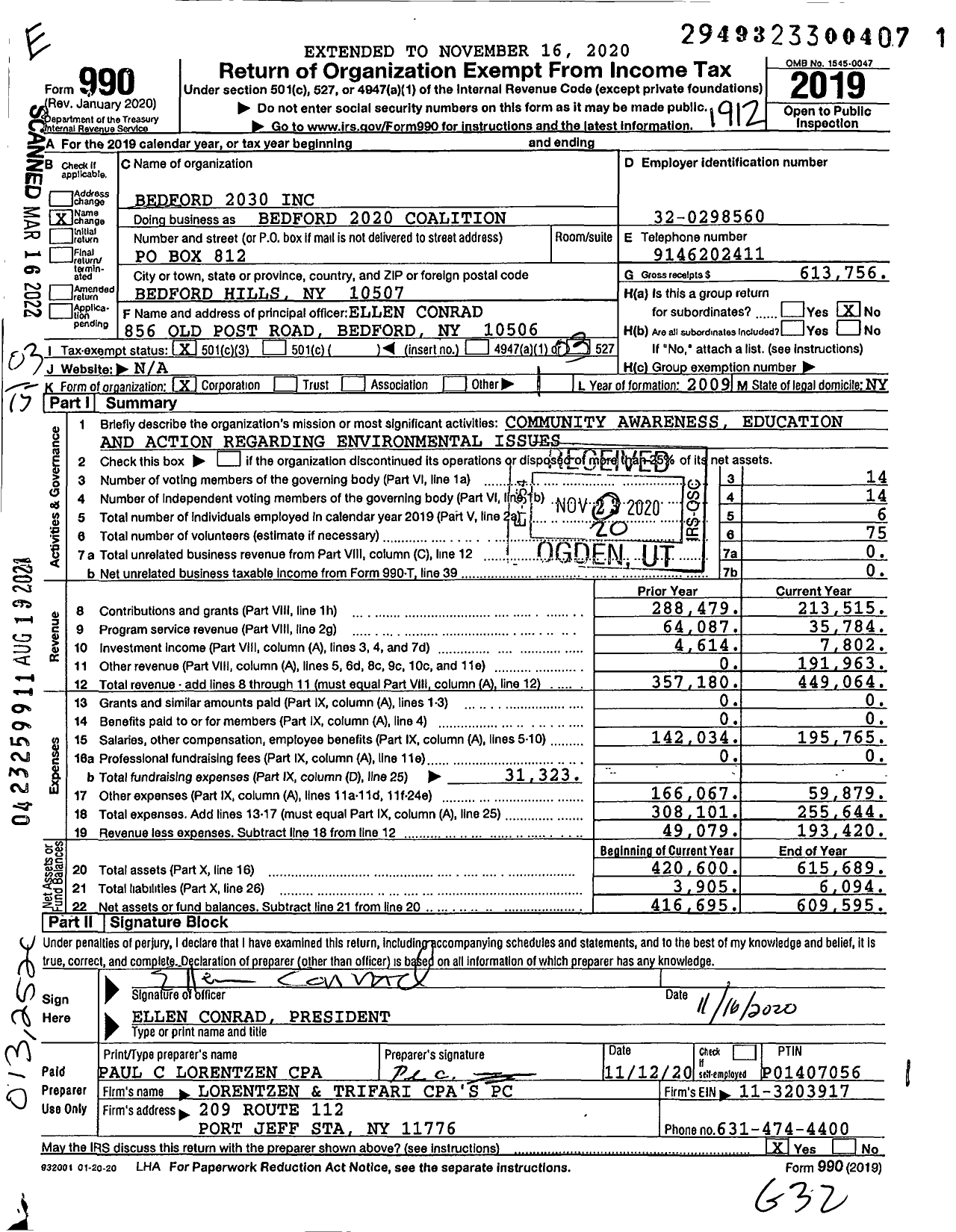 Image of first page of 2019 Form 990 for Bedford 2020 Coalition