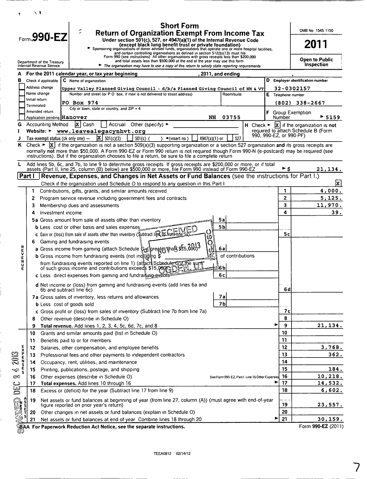 Image of first page of 2011 Form 990EZ for National Association of Charitable Gift Planners / Planned Giving Council of HN and VT