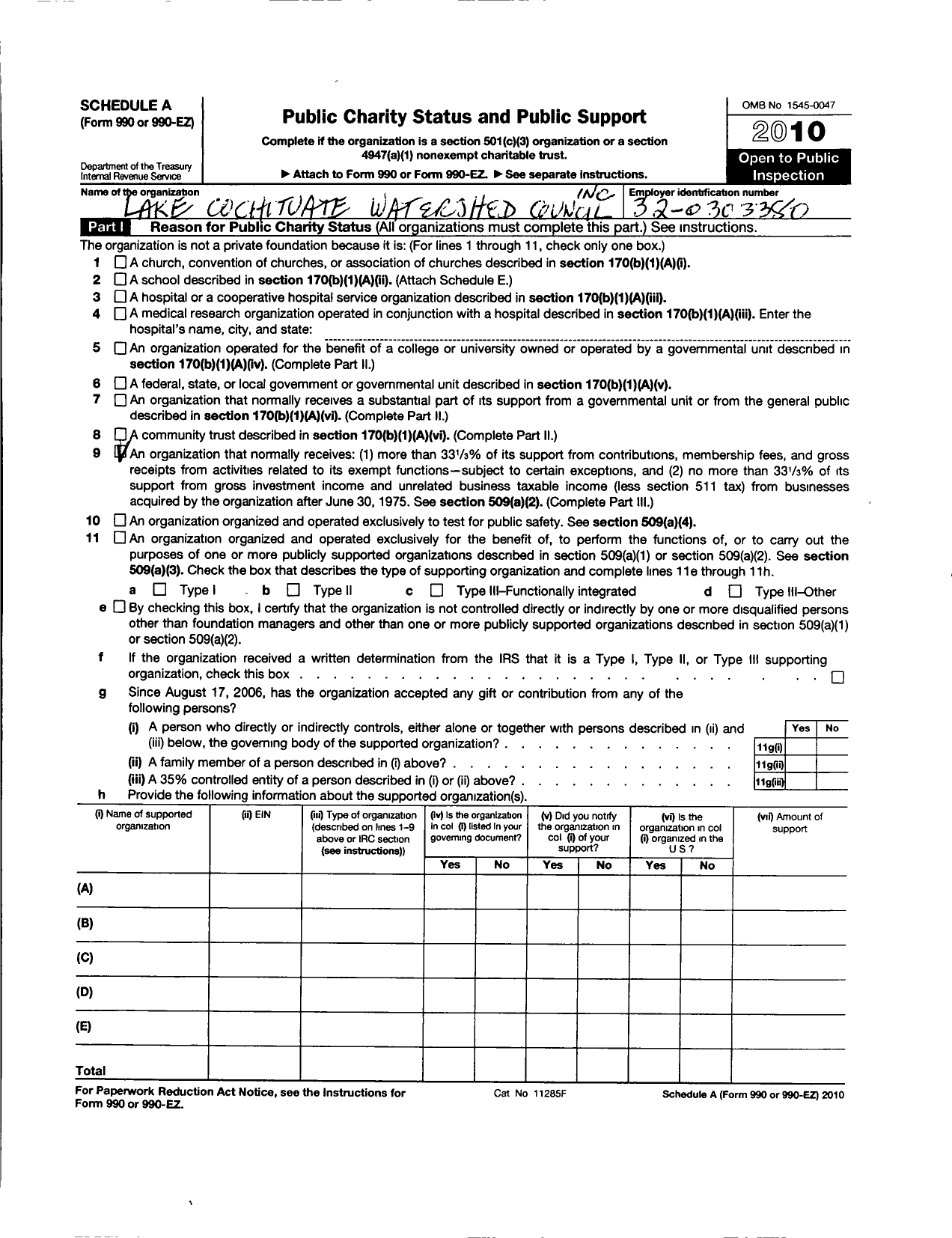 Image of first page of 2010 Form 990ER for Lake Cochituate Watershed Council (LCWC)