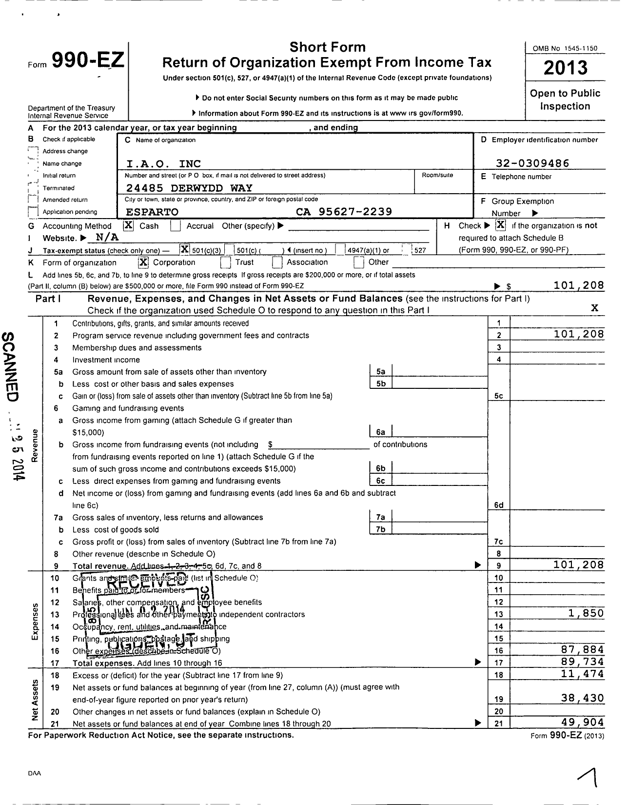 Image of first page of 2013 Form 990EZ for International Alpaca Odyssey