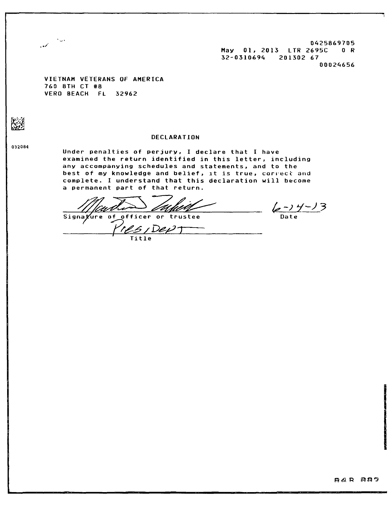 Image of first page of 2012 Form 990EOR for Vietnam Veterans of America - 1038 Chapter