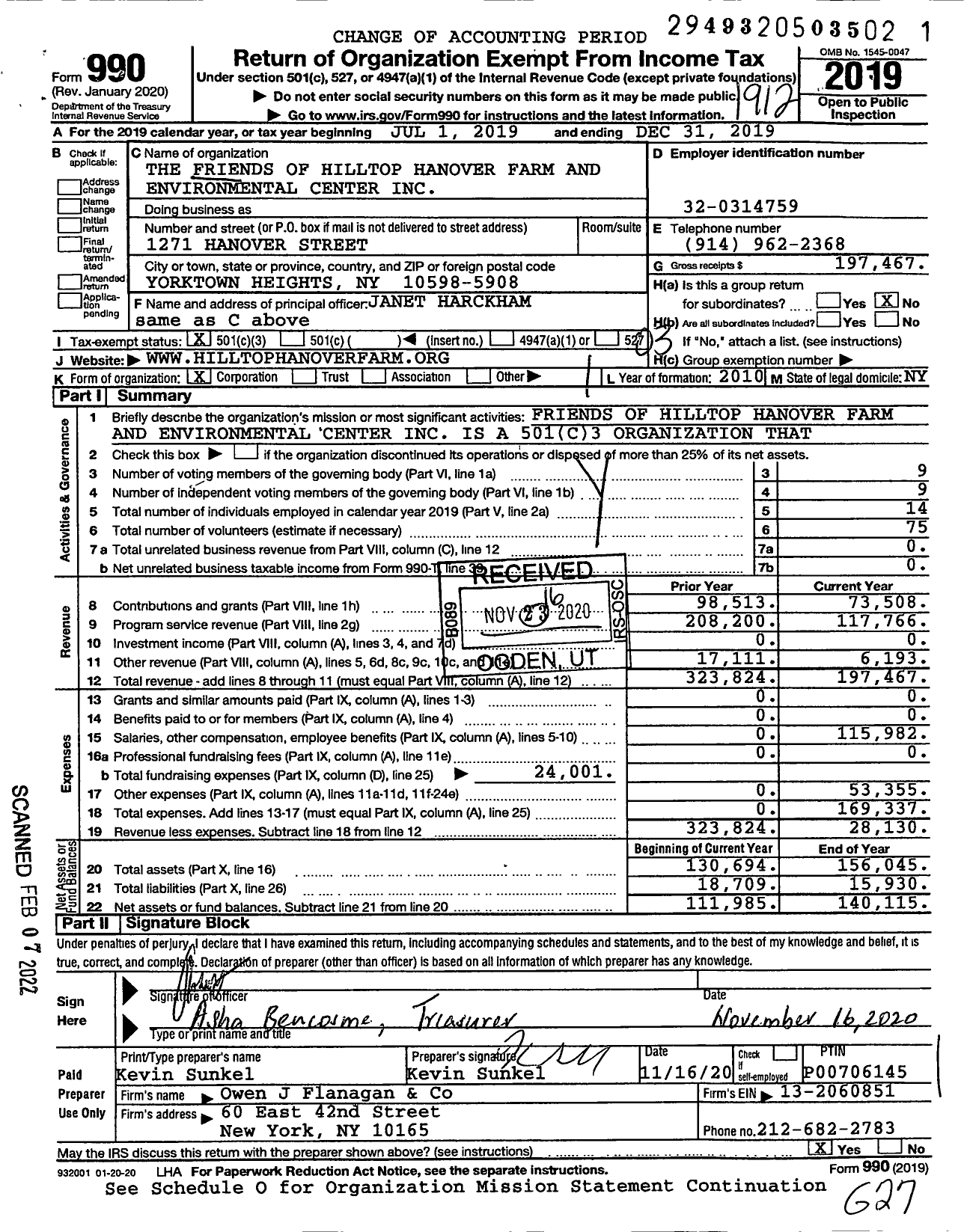 Image of first page of 2019 Form 990 for The Friends of Hilltop Hanover Farm and Environmental