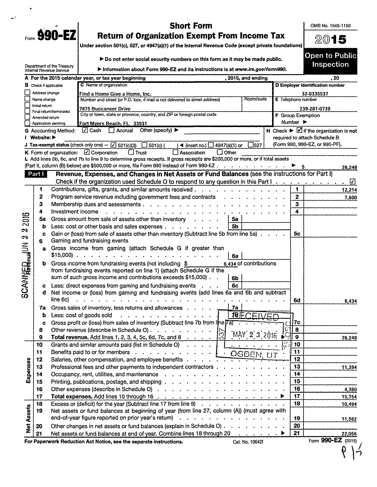 Image of first page of 2015 Form 990EZ for Find A Home Give A Home