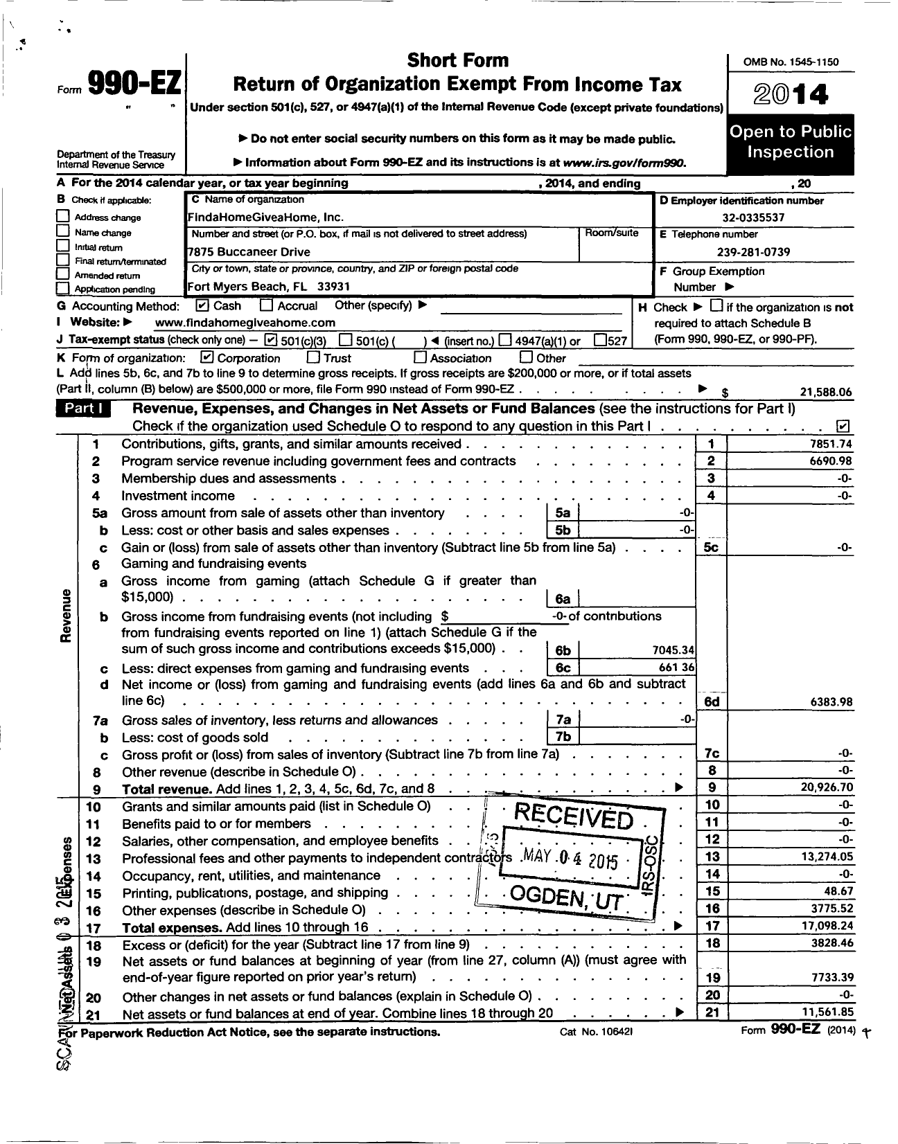 Image of first page of 2014 Form 990EZ for Find A Home Give A Home