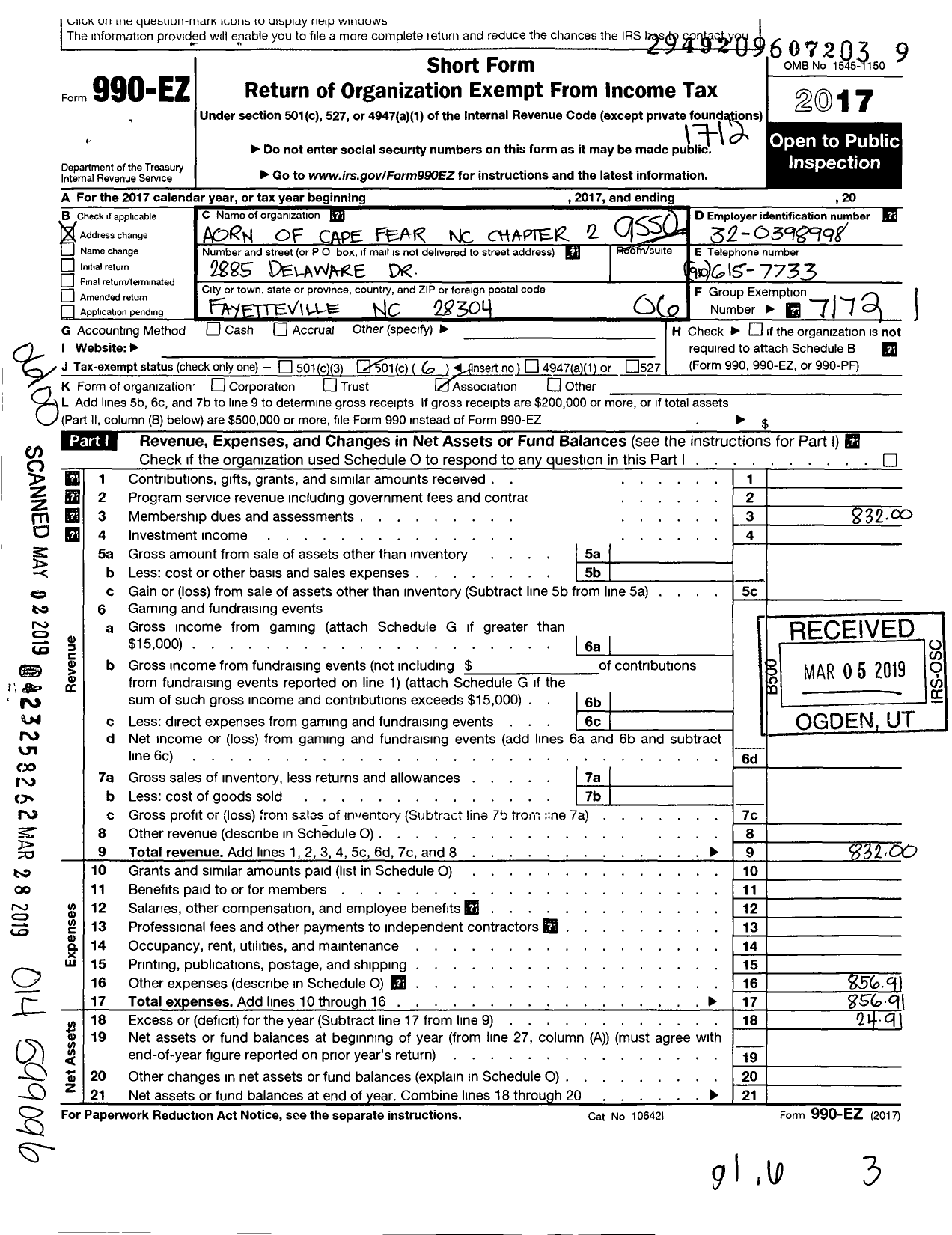 Image of first page of 2017 Form 990EO for Association of Operating Room Nurses - 3402 Cape Fear North Carolina 2