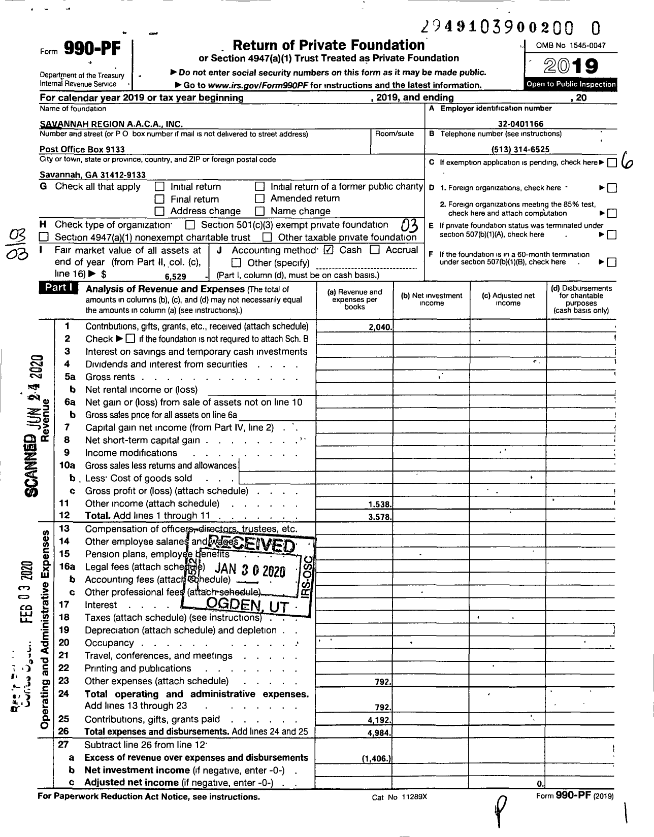 Image of first page of 2019 Form 990PR for Savannah Region Aaca