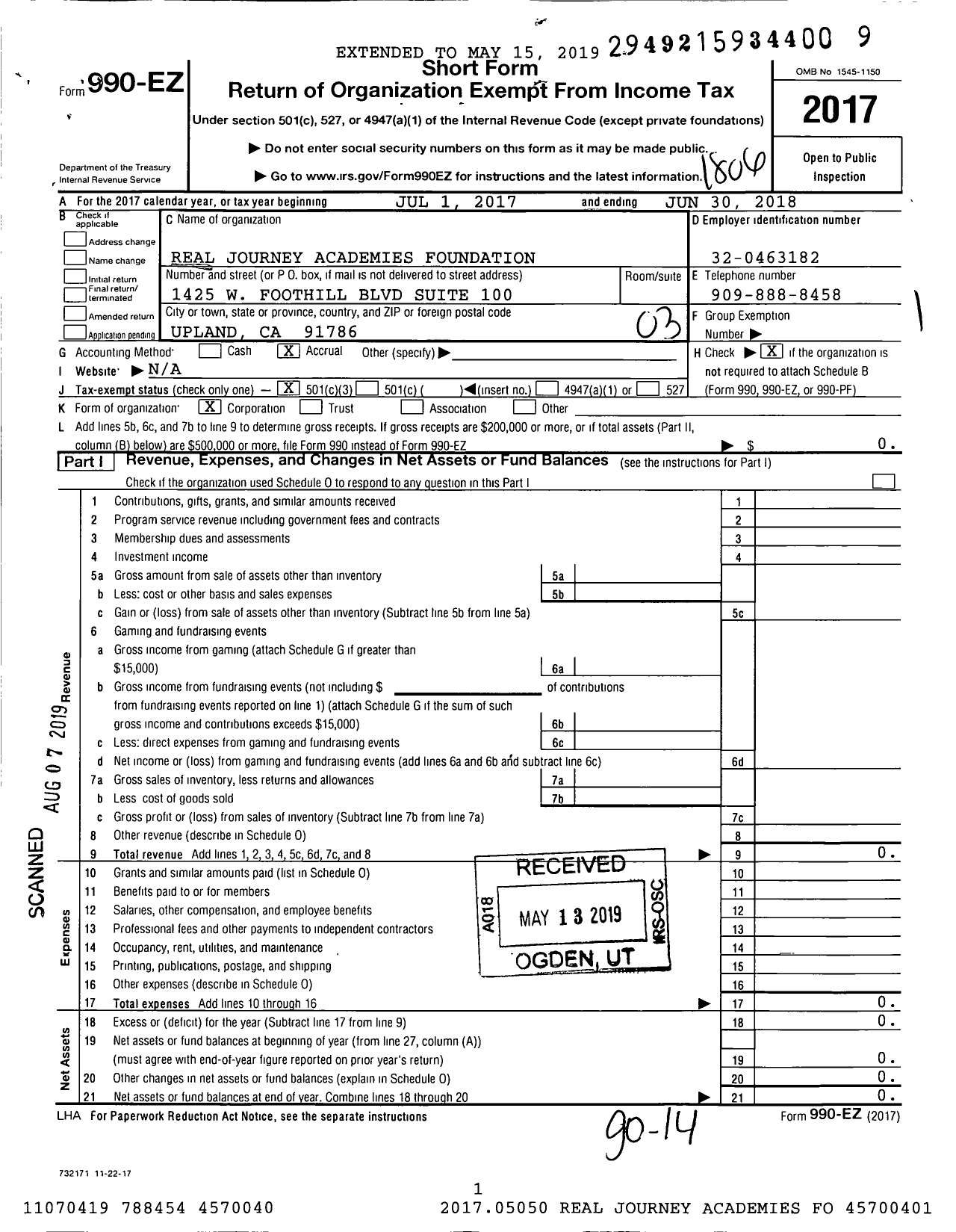 Image of first page of 2017 Form 990EZ for Real Journey Academies Foundation