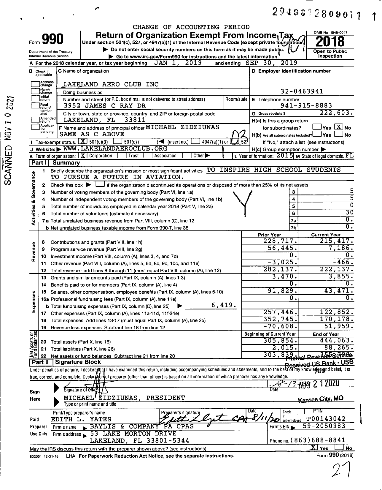 Image of first page of 2018 Form 990 for Lakeland Aero Club