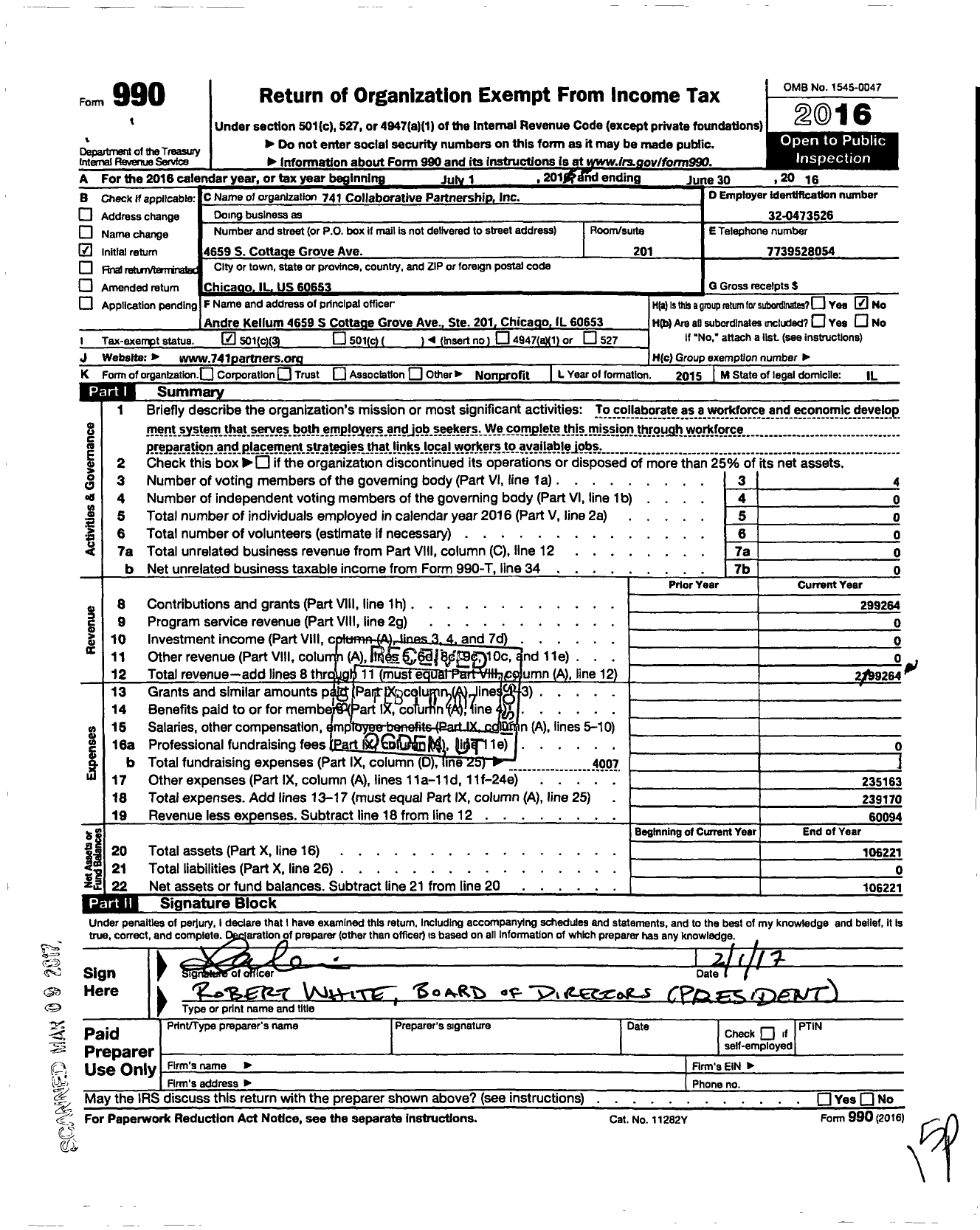 Image of first page of 2015 Form 990 for 741 Collaborative Partnership