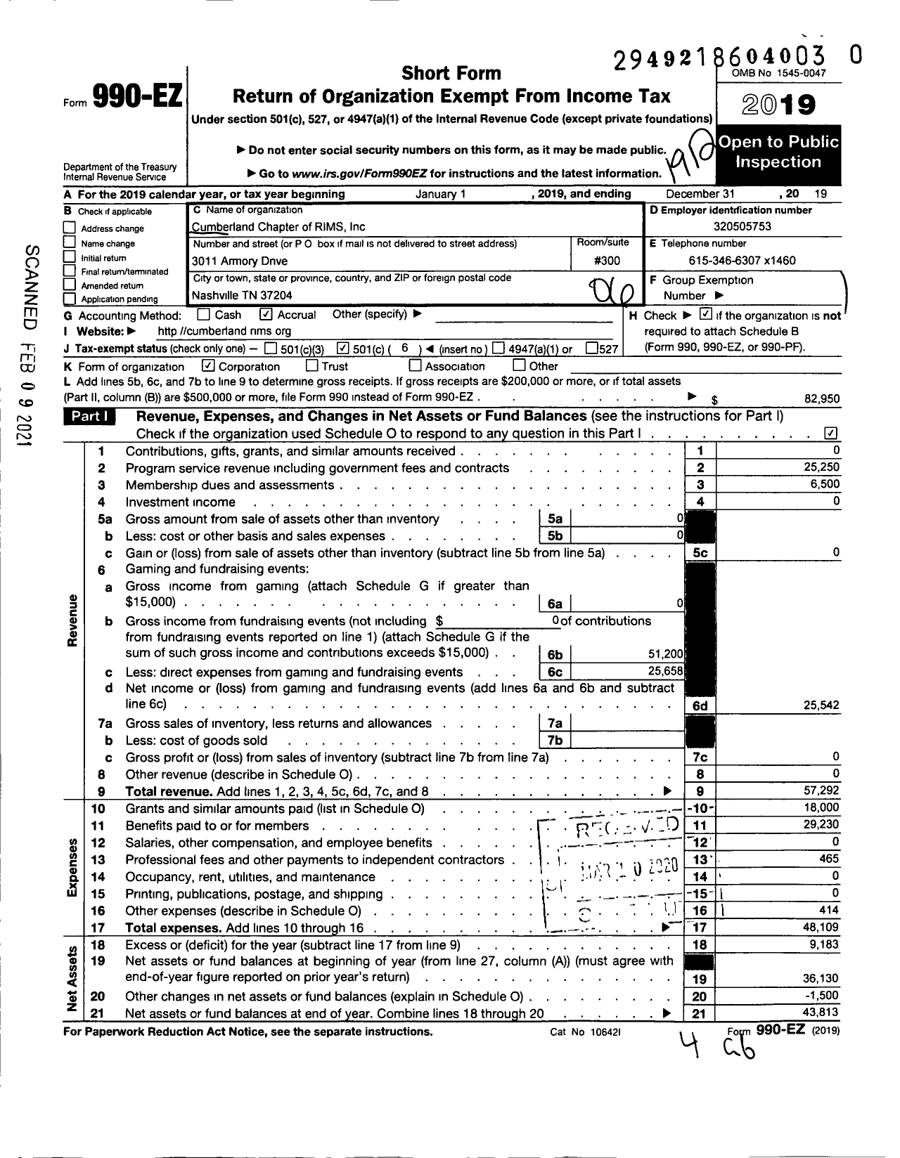 Image of first page of 2019 Form 990EO for Cumberland Chapter of RIMS