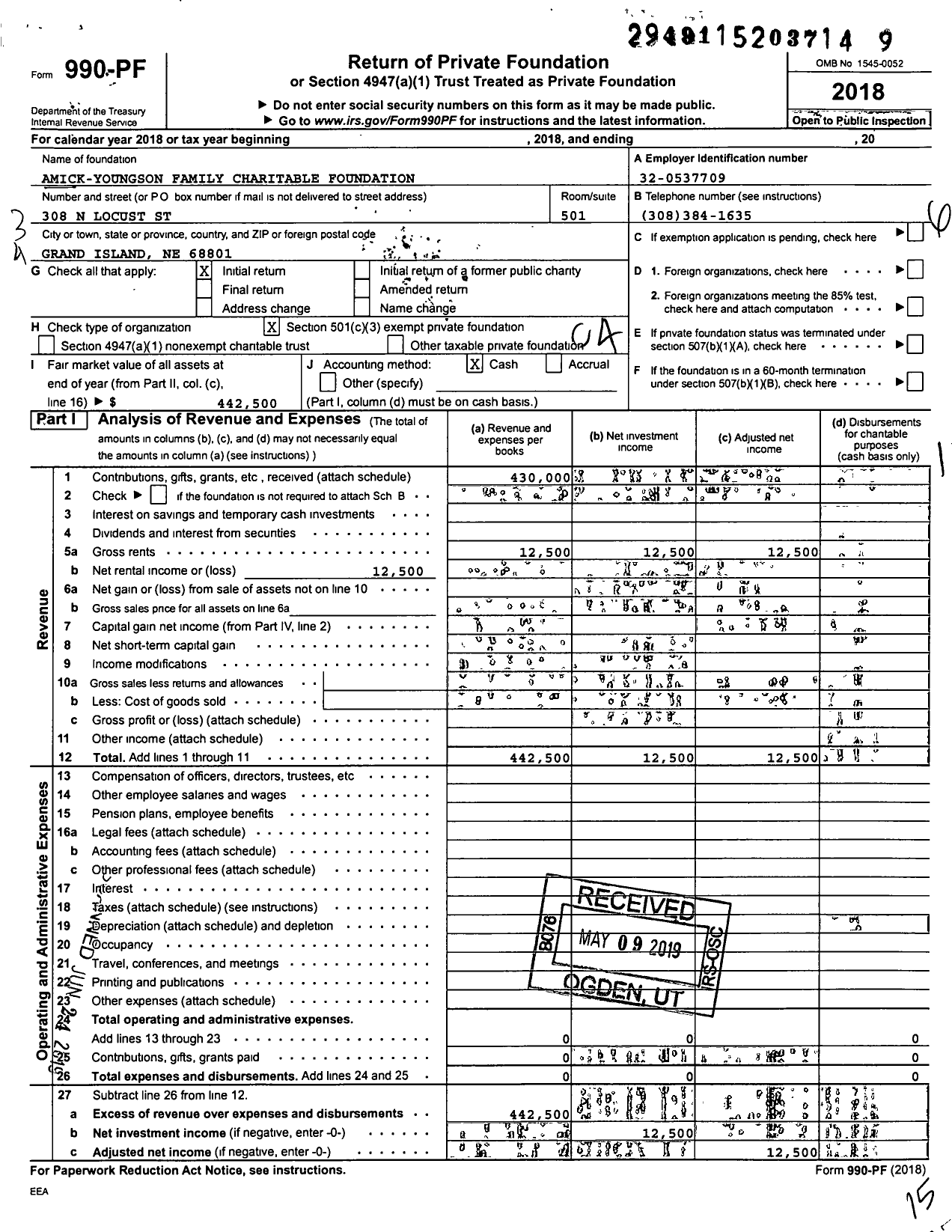 Image of first page of 2018 Form 990PF for Amick-Youngson Family Charitable Foundation