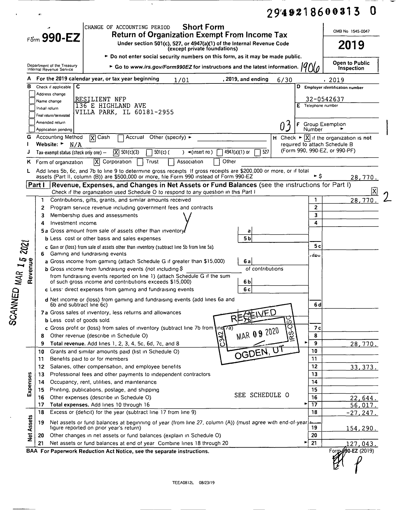 Image of first page of 2018 Form 990EZ for Resilient NFP