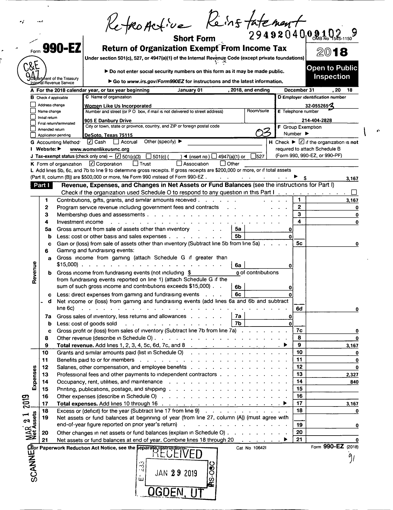 Image of first page of 2018 Form 990EZ for Women of Truth