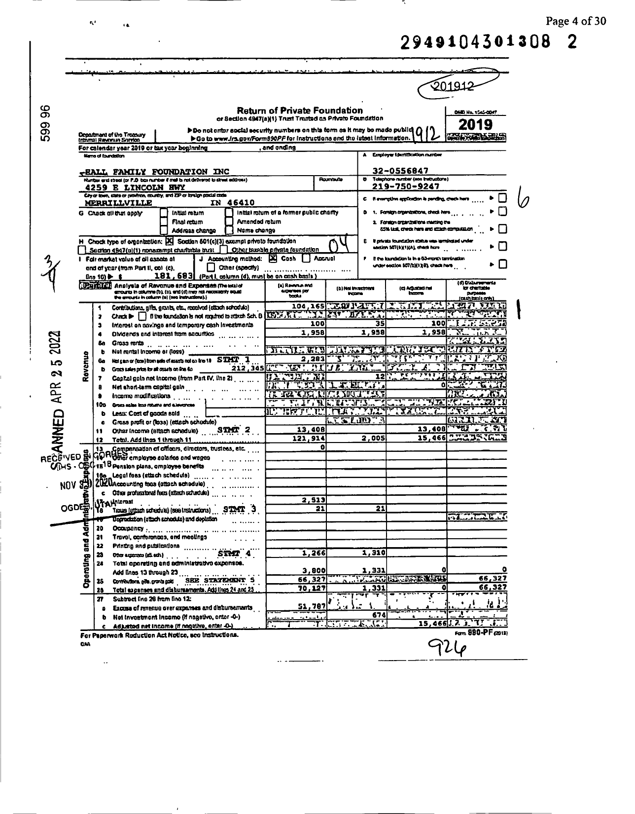 Image of first page of 2019 Form 990PF for Hall Family Foundation