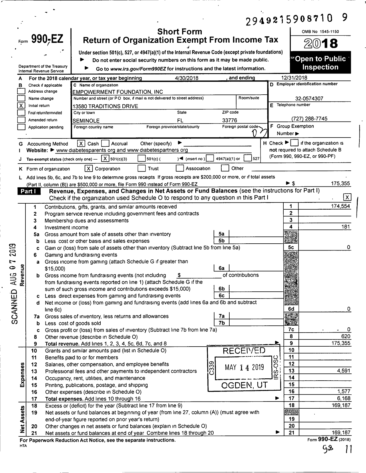 Image of first page of 2018 Form 990EZ for Empowerment Foundation