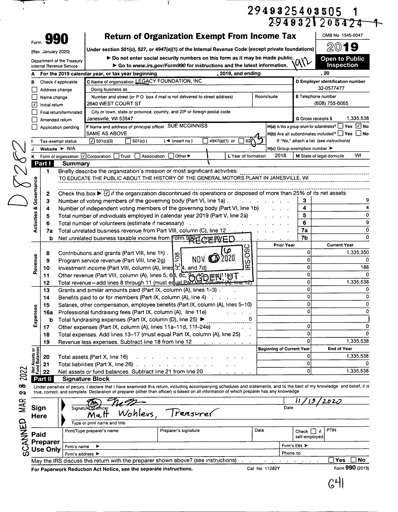 Image of first page of 2019 Form 990 for Blackhawk Community Credit Union Foundation