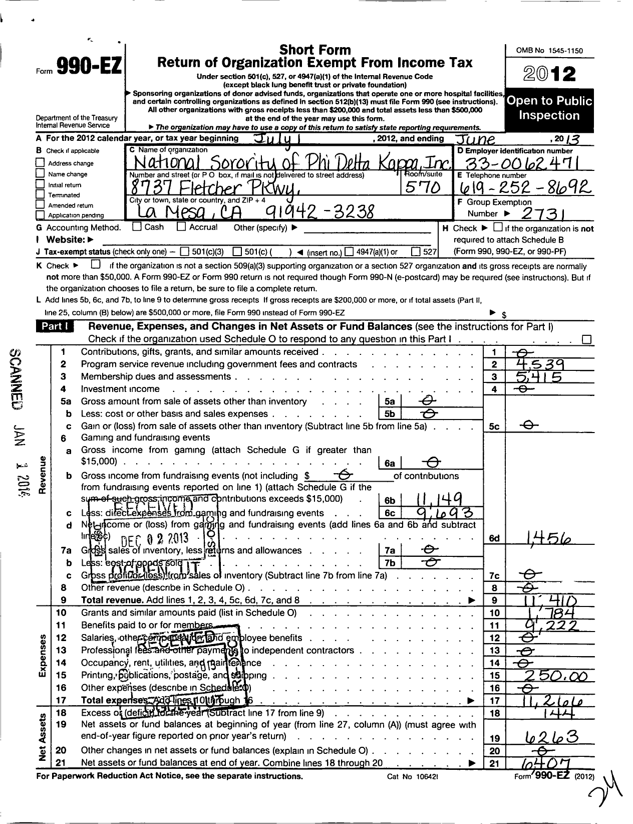 Image of first page of 2012 Form 990O for National Sorority of Phi Delta Kappa / Delta Upsilon Chapter