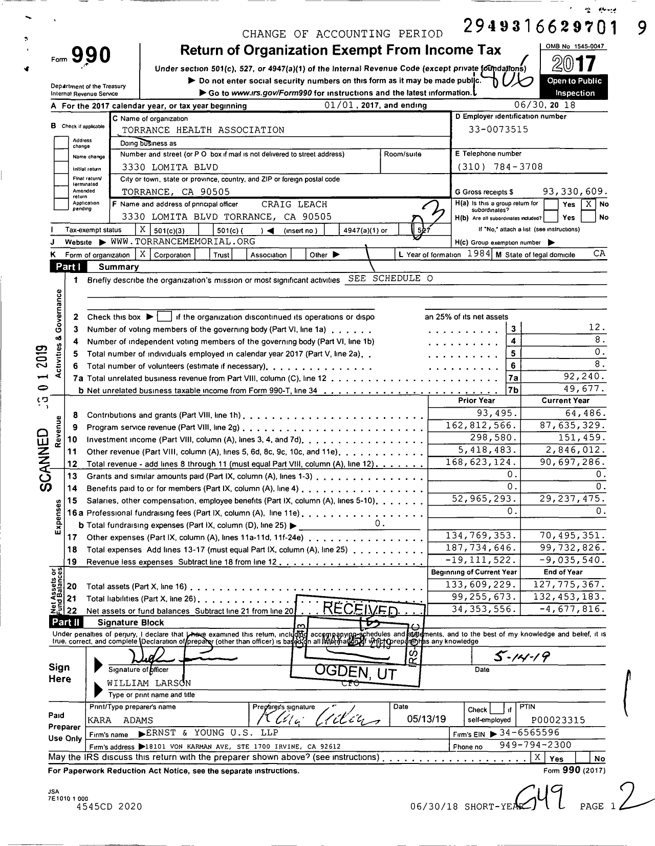 Image of first page of 2017 Form 990 for Torrance Memorial Medical Center