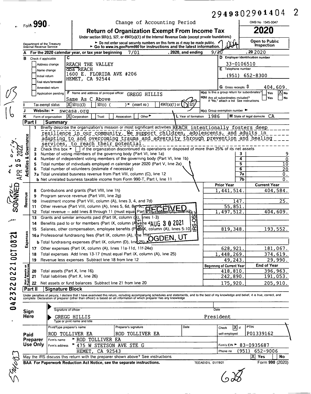 Image of first page of 2019 Form 990 for Reach