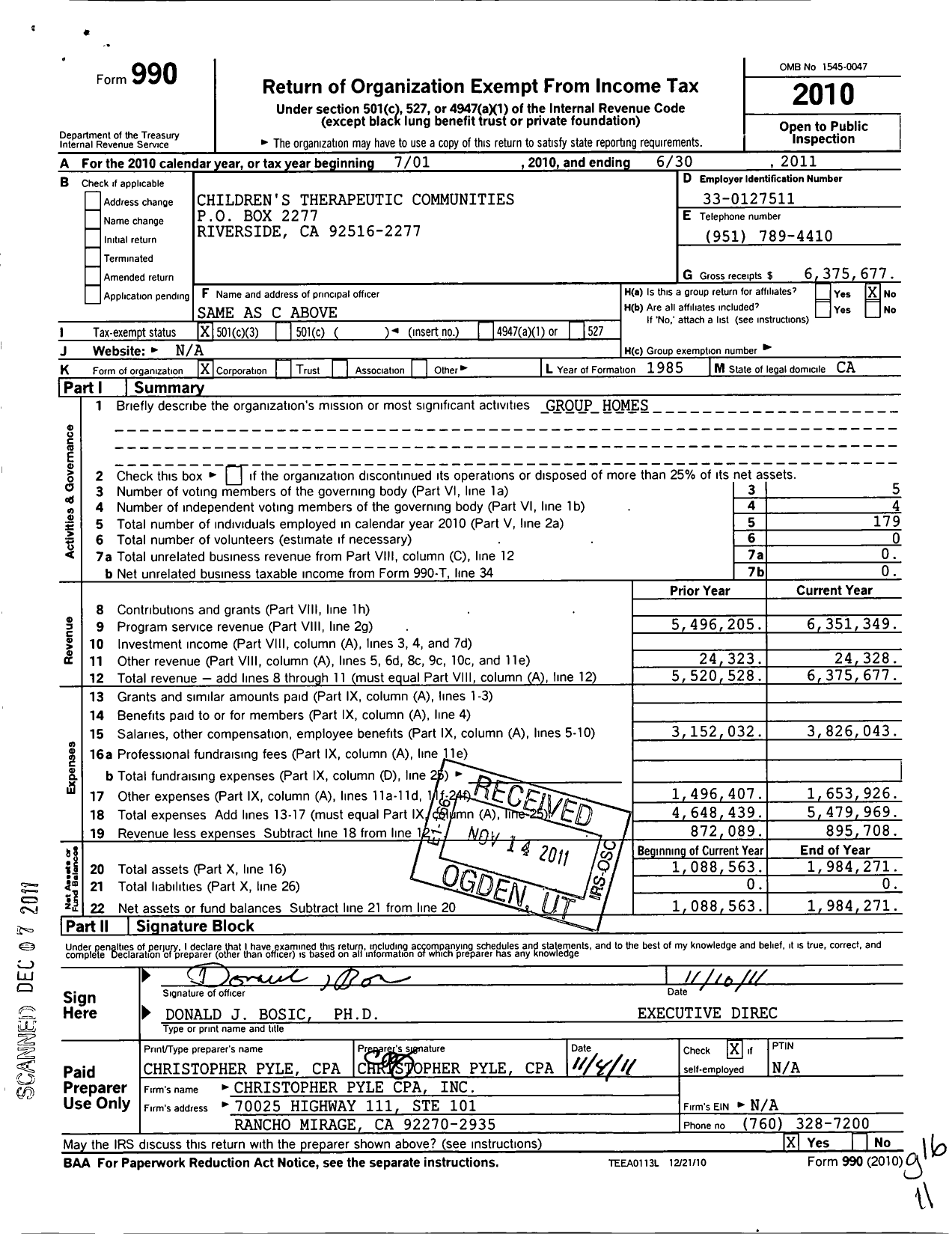 Image of first page of 2010 Form 990 for Childrens Therapeutic Communities