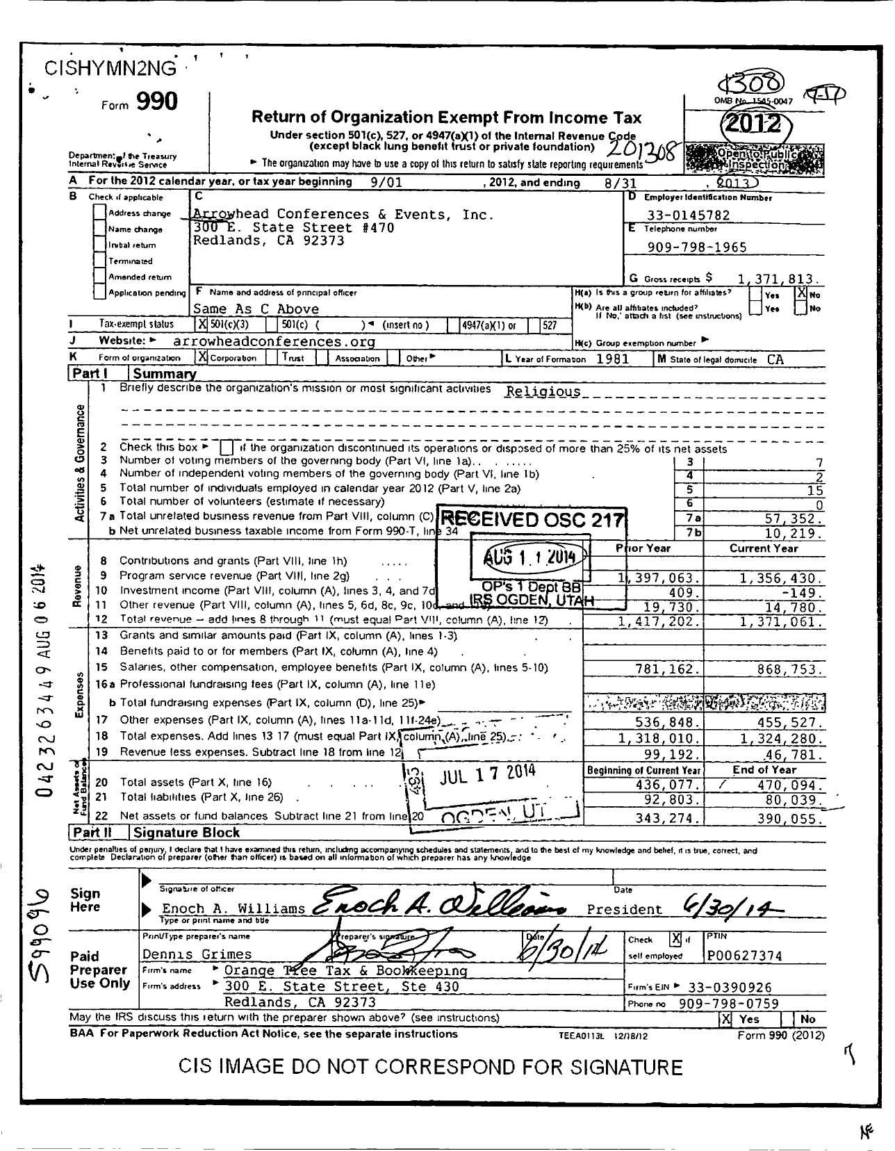 Image of first page of 2012 Form 990 for Arrowhead Conferences and Events