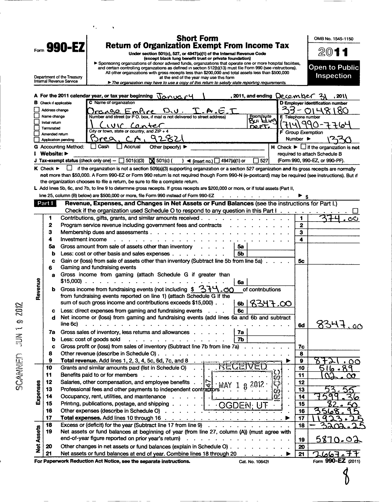 Image of first page of 2011 Form 990EO for International Association of Electrical Inspectors - 7963 Orange Empire Div So Ca