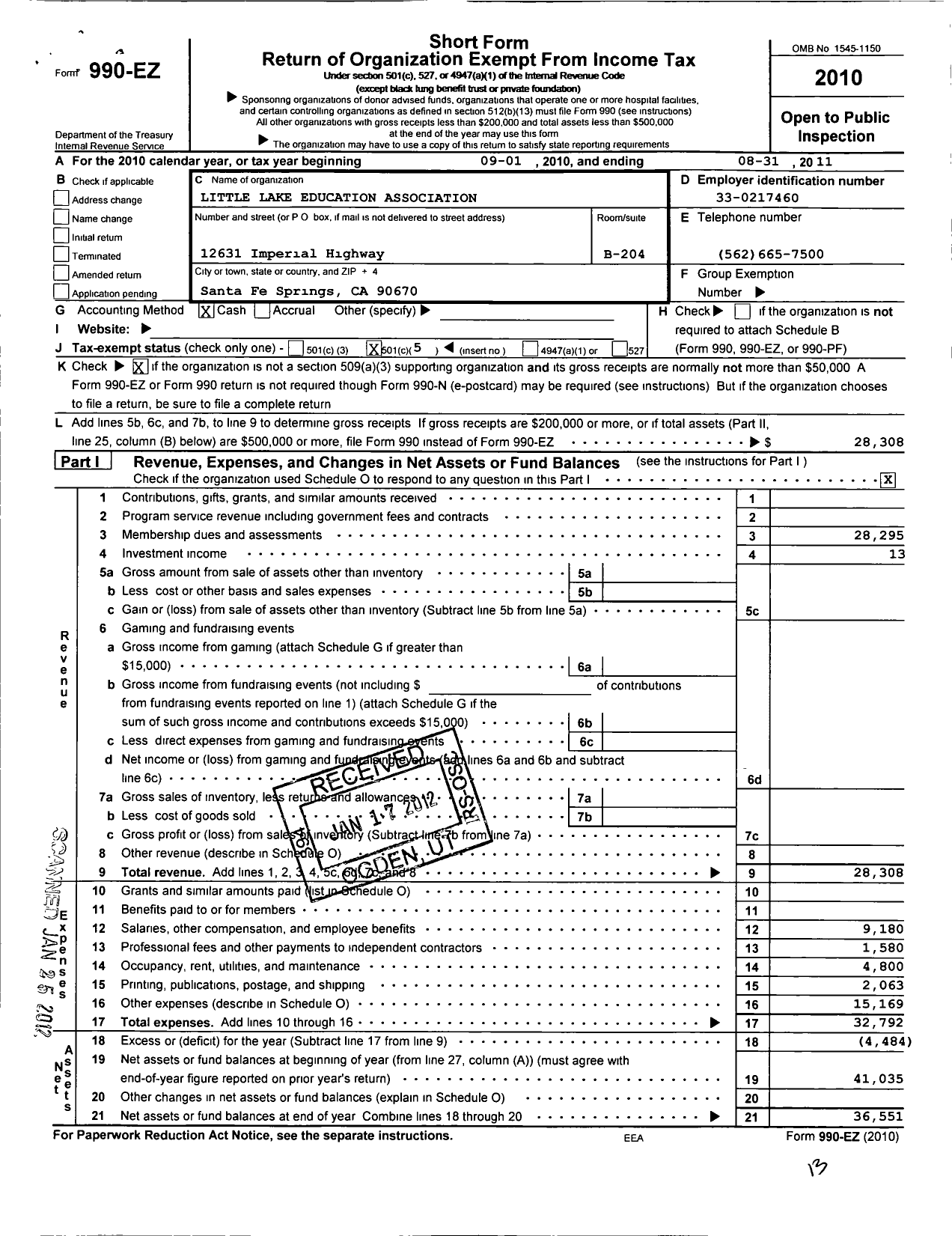 Image of first page of 2010 Form 990EO for California Teachers Association - Little Lake Education Assoc