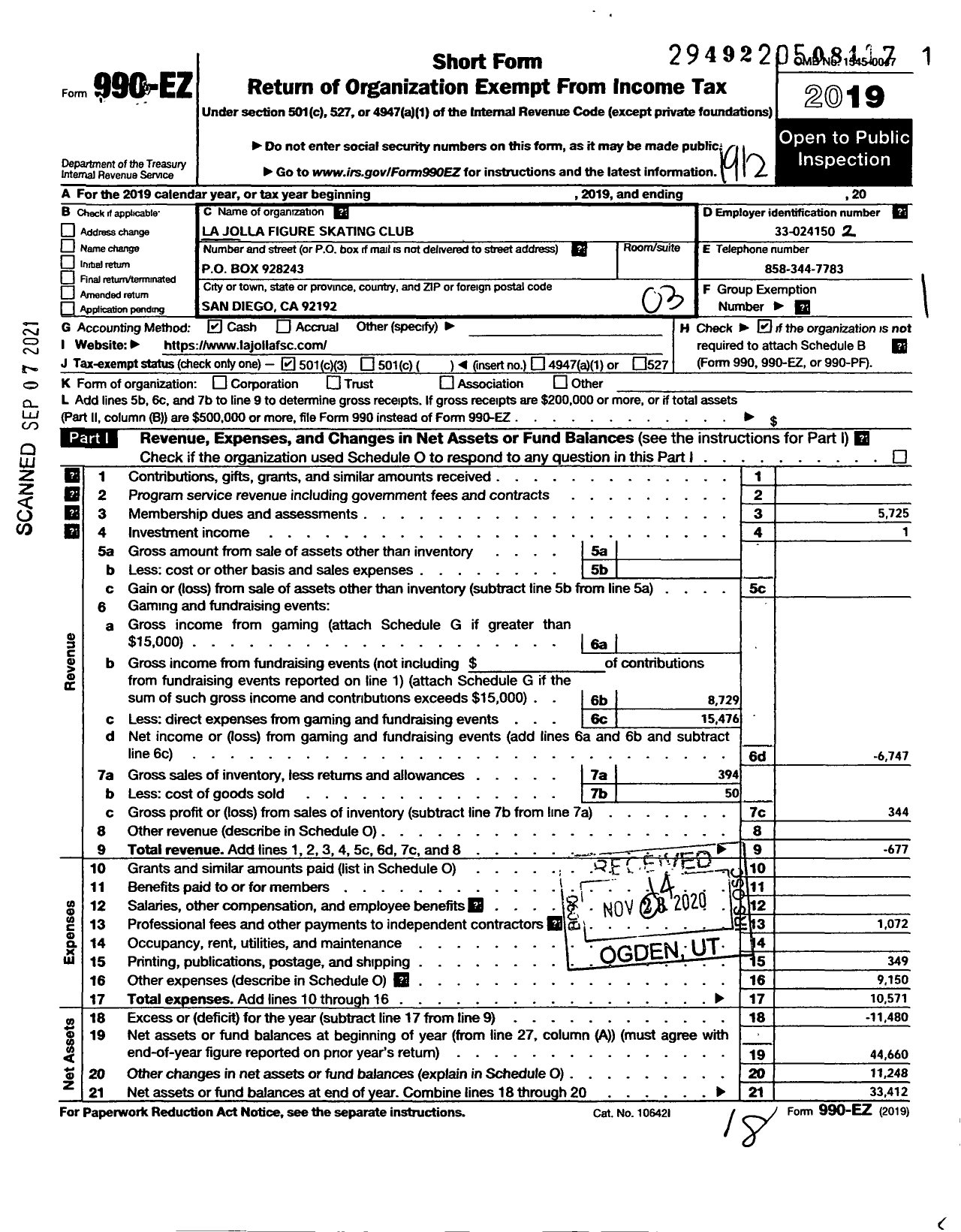 Image of first page of 2019 Form 990EZ for La Jolla Figure Skating Club University Towne Ctr