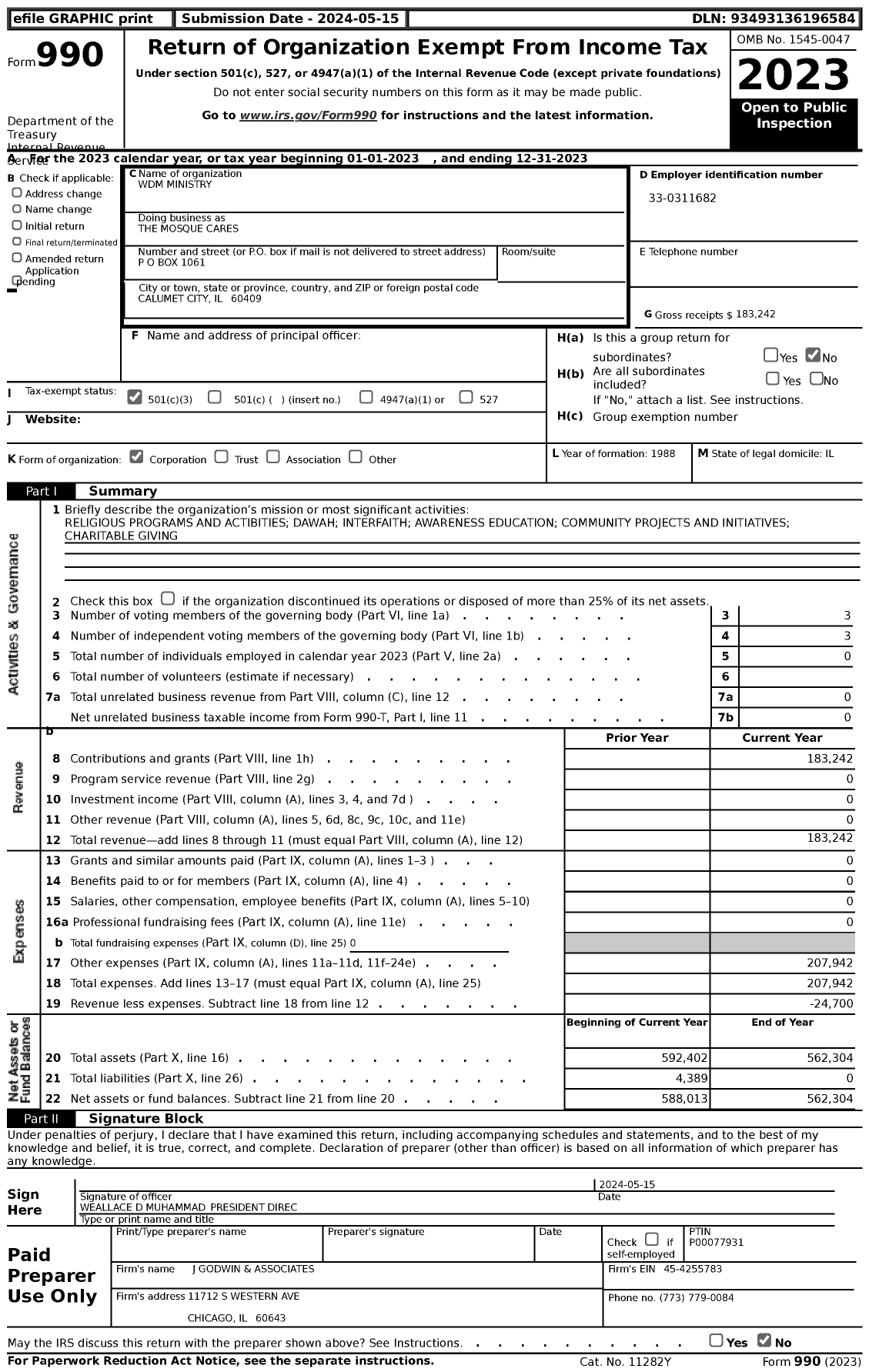 Image of first page of 2023 Form 990 for The Mosque Cares