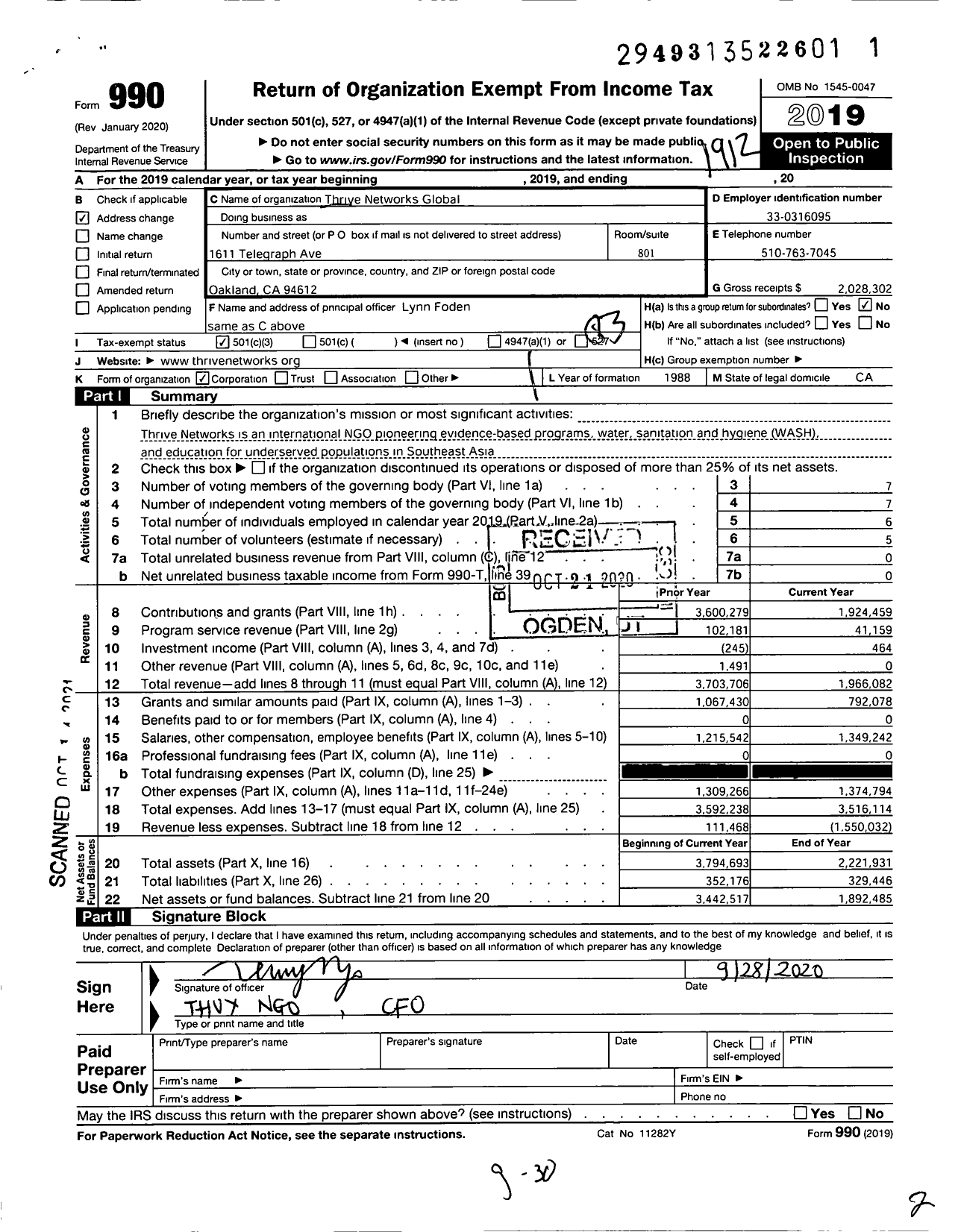 Image of first page of 2019 Form 990 for Thrive Networks Global