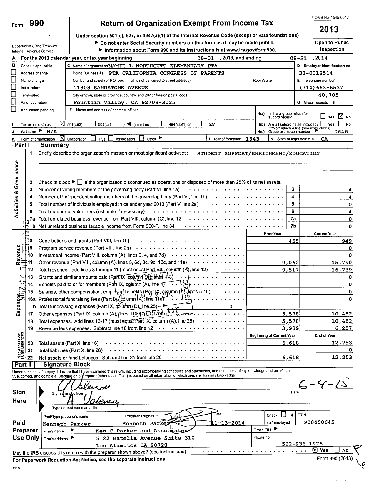 Image of first page of 2013 Form 990 for California State PTA - PTA California Congress of Par