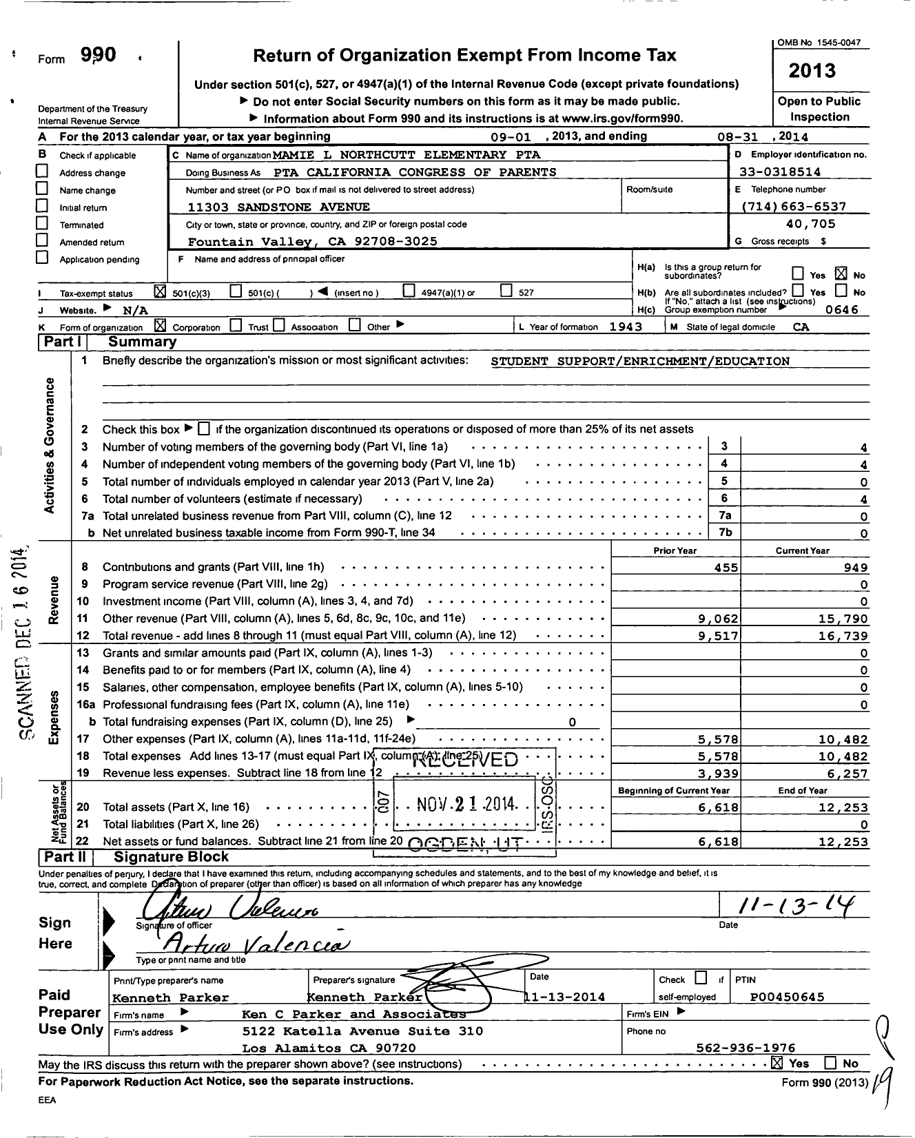 Image of first page of 2013 Form 990 for California State PTA - PTA California Congress of Par