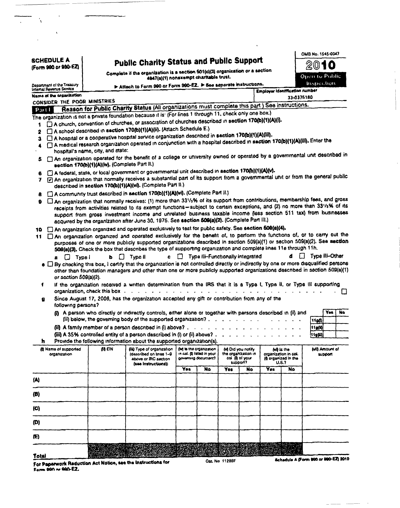 Image of first page of 2010 Form 990ER for Consider the Poor Ministries