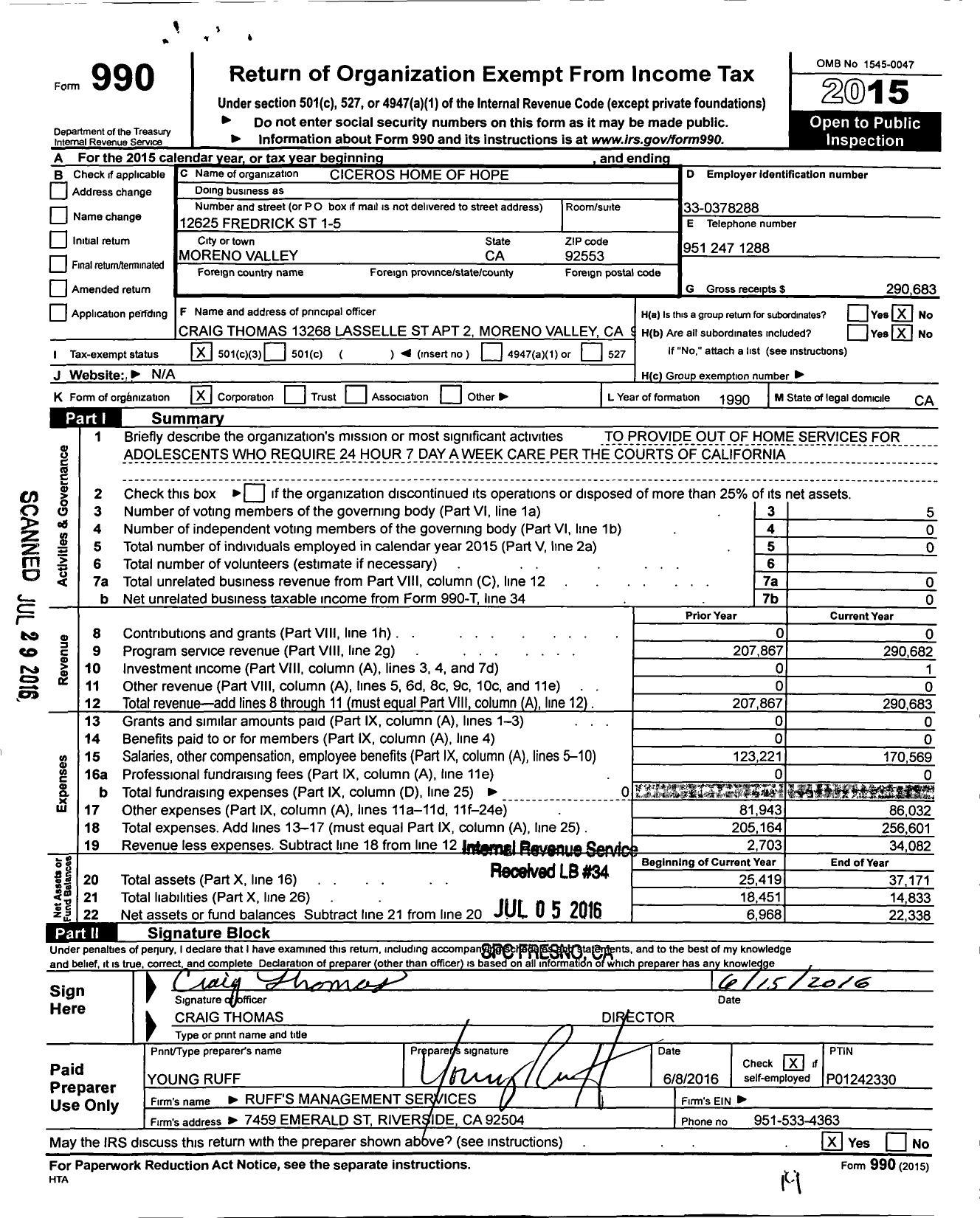 Image of first page of 2015 Form 990 for Ciceros House of Plenty Enrichment Center