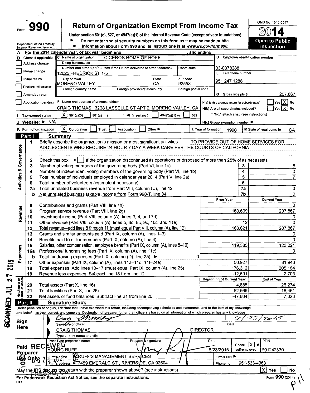 Image of first page of 2014 Form 990 for Ciceros House of Plenty Enrichment Center