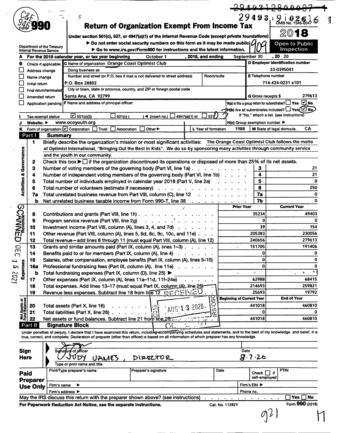 Image of first page of 2018 Form 990 for Oco Club